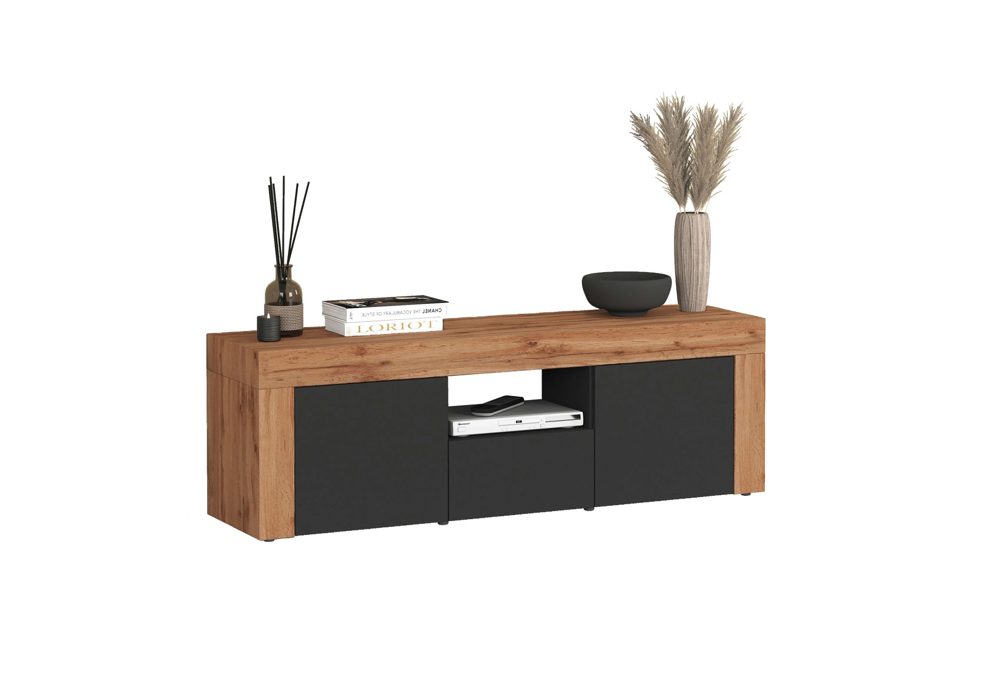 INOSIGN Lowboard »CHRONOS Breite 155 cm mit 2 Türen, 1 Schublade,1 offenes Fach«, (1 St.), TV-Board, Sideboard niedrig, Grifflos mit Push to Open 'Made in Italy'