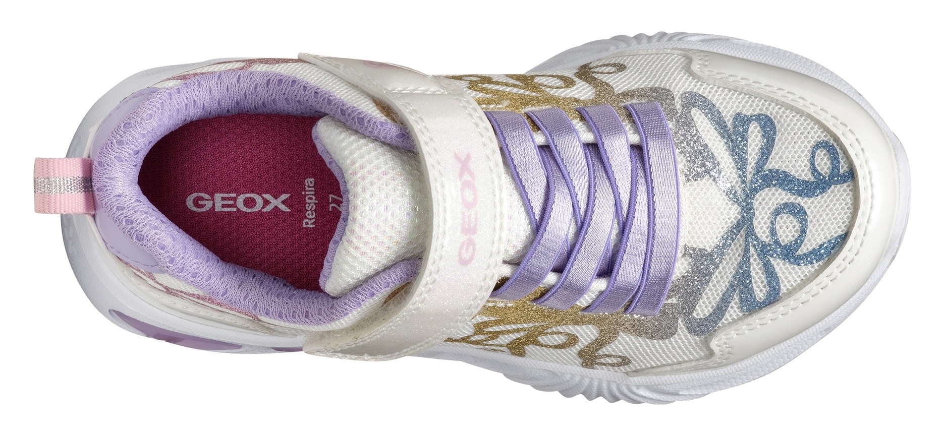 Geox Sneaker »J ASSISTER GIRL Blinkschuh«, Klettschuh mit bunt glitzerndem Schleifchen Muster und Blinkfunktion