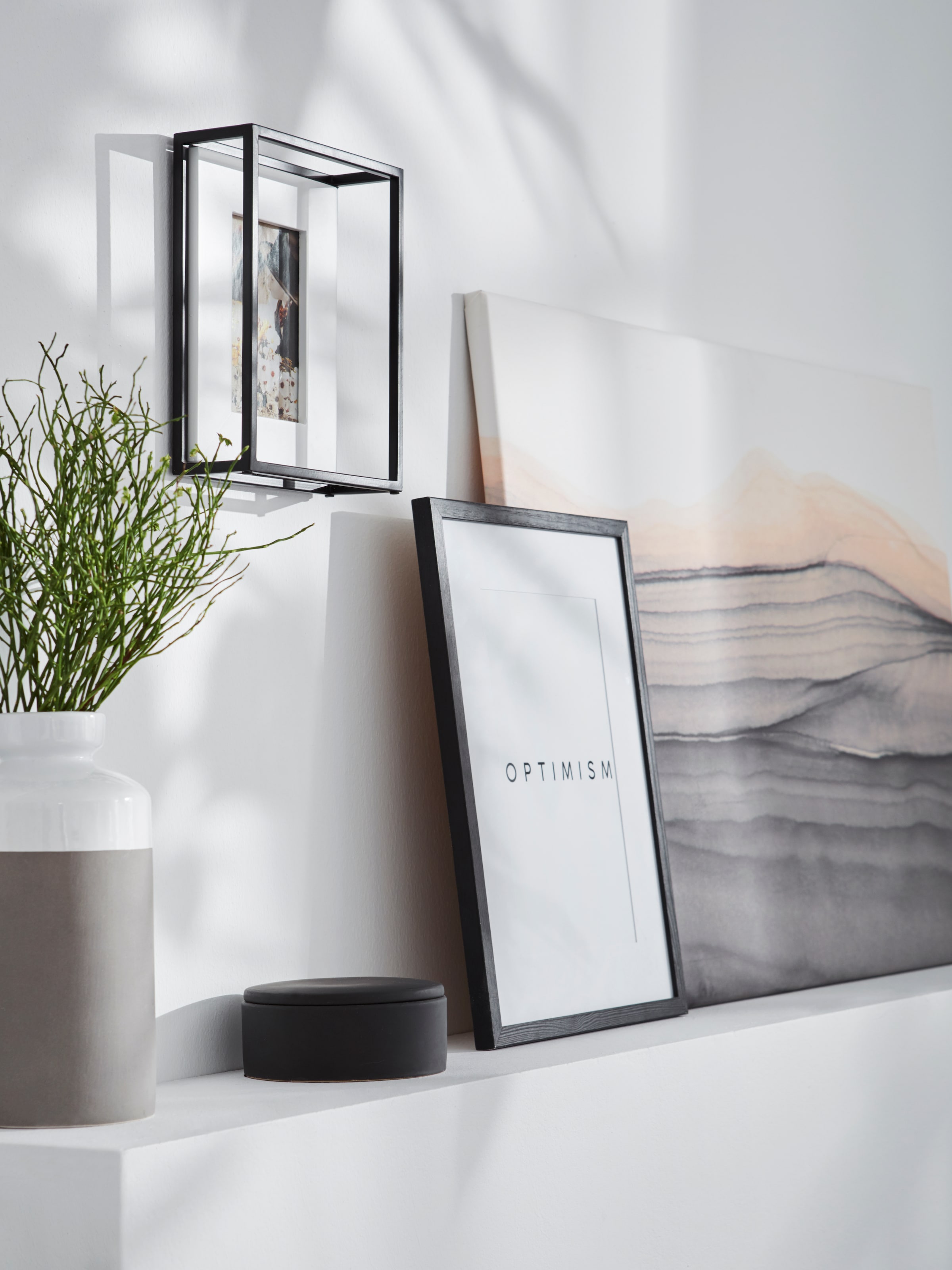 queence Bild »Optimism« Motivationsbilder | Schriftzug | Schwarz-Weiß | Spa | Spa Bilder HD Premium Poster-Druck inkl. Holzrahmen