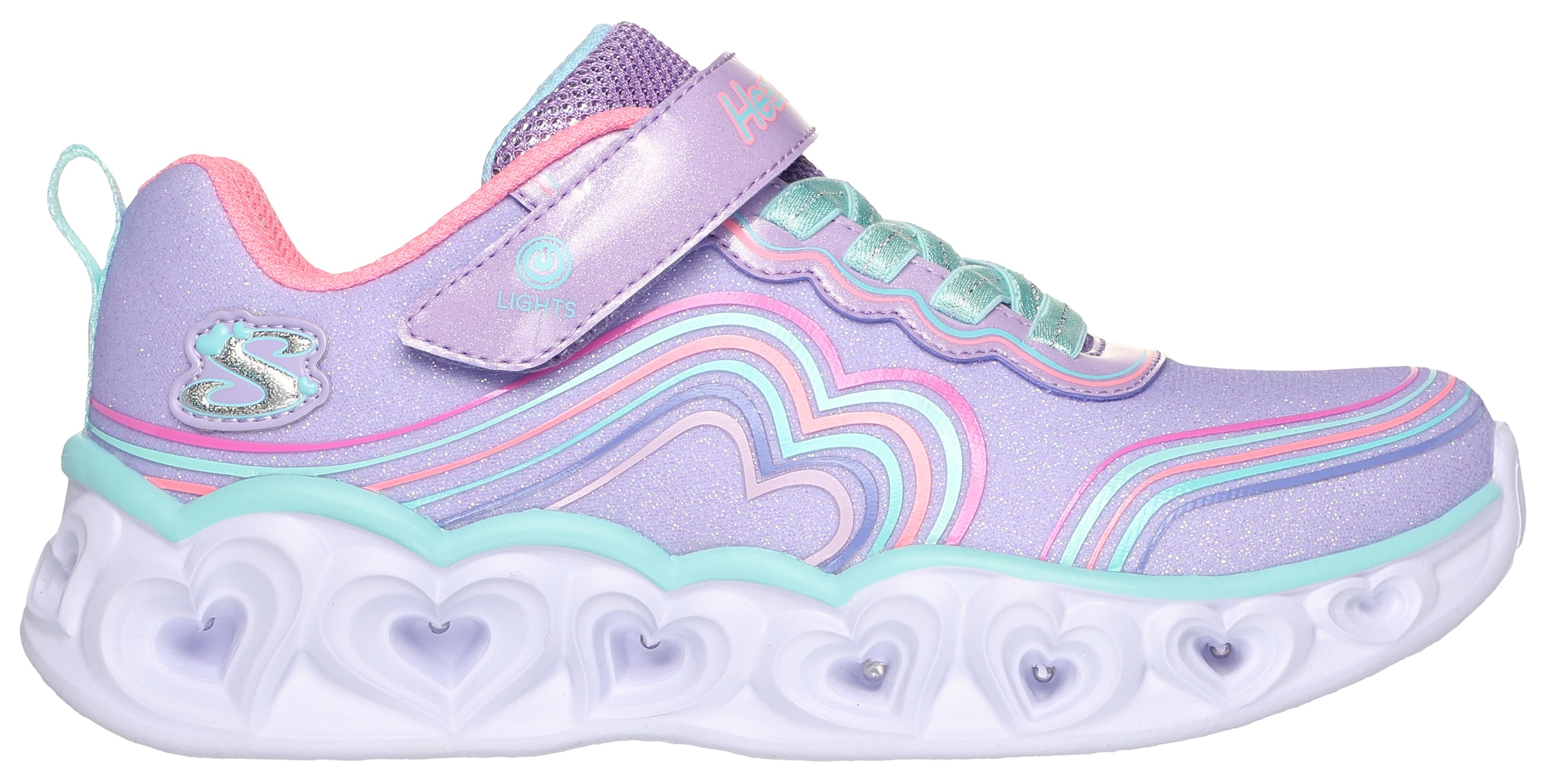 Skechers Sneaker »HEART LIGHTS«, Freizeitschuh, Klettschuh, Blinkschuh mit buntem Regenbogen Stitching