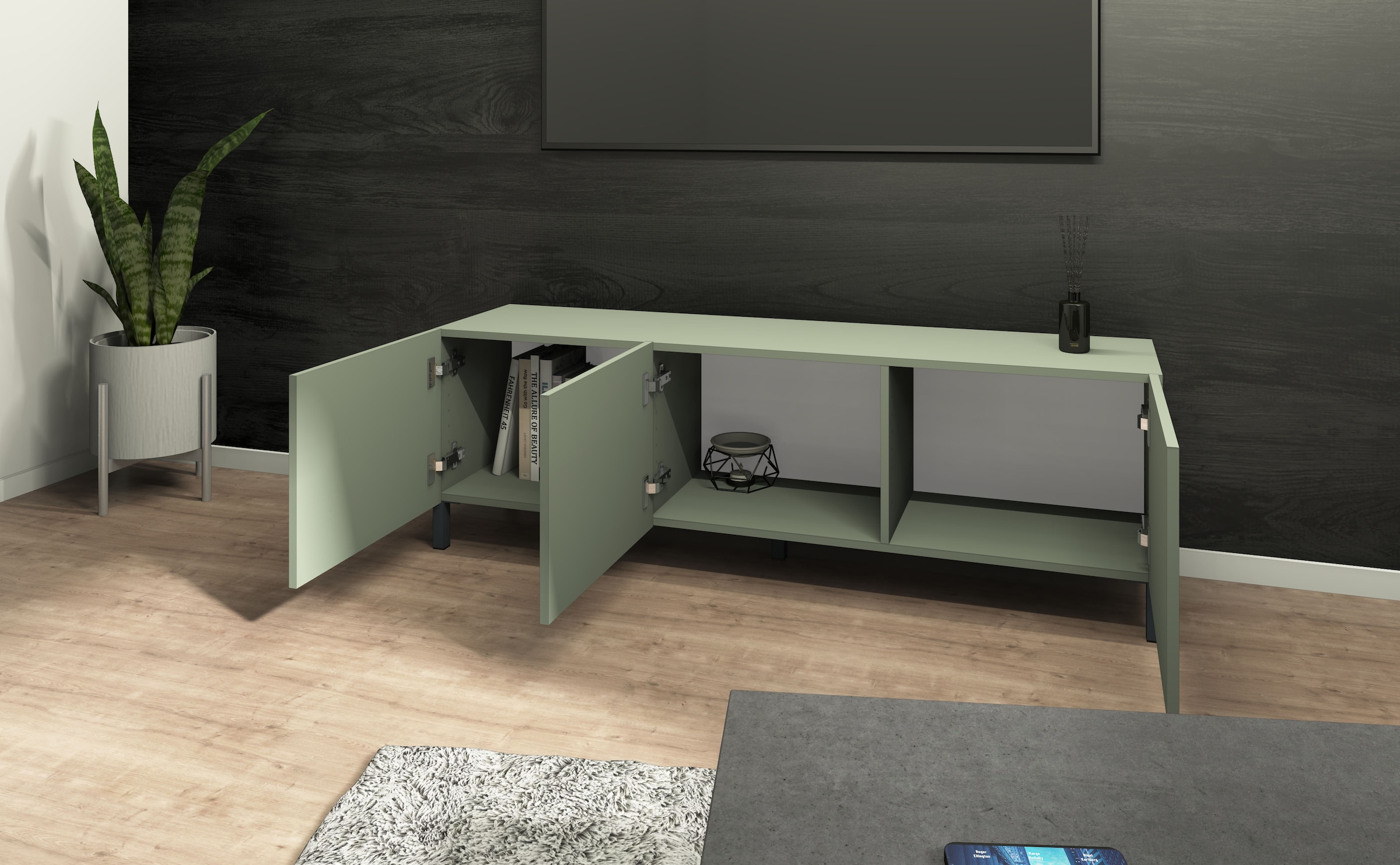 borchardt Möbel Lowboard Metallfüße, grifflose Optik