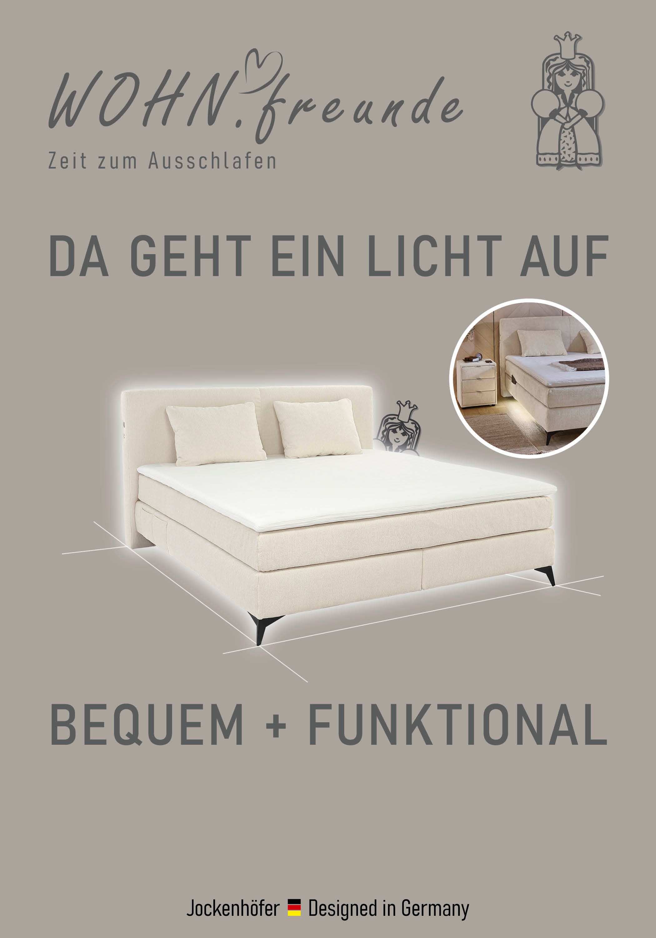 Jockenhöfer Gruppe Boxspringbett »Kira in den Breiten 160x200 & 180x200cm«, inkl. LED-Bel., USB-Ladeports, 7-Zonen-Matr., Topper, div. Härtegrade