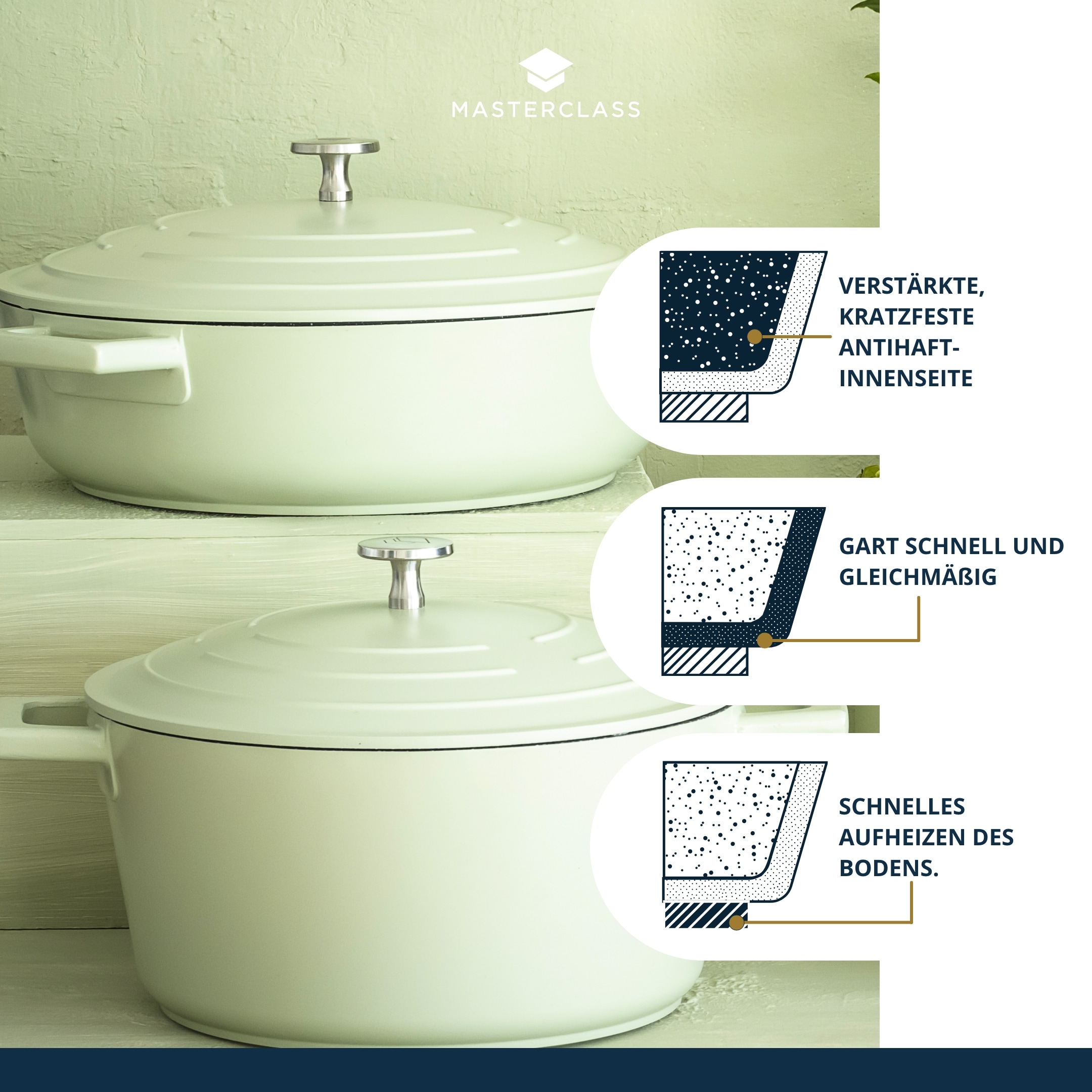 Master Class Kasserolle »MasterClass«, Aluminiumguss, flach, 2,5 L, ultraleicht, kratzfeste Antihaftbeschichtung, Induktion