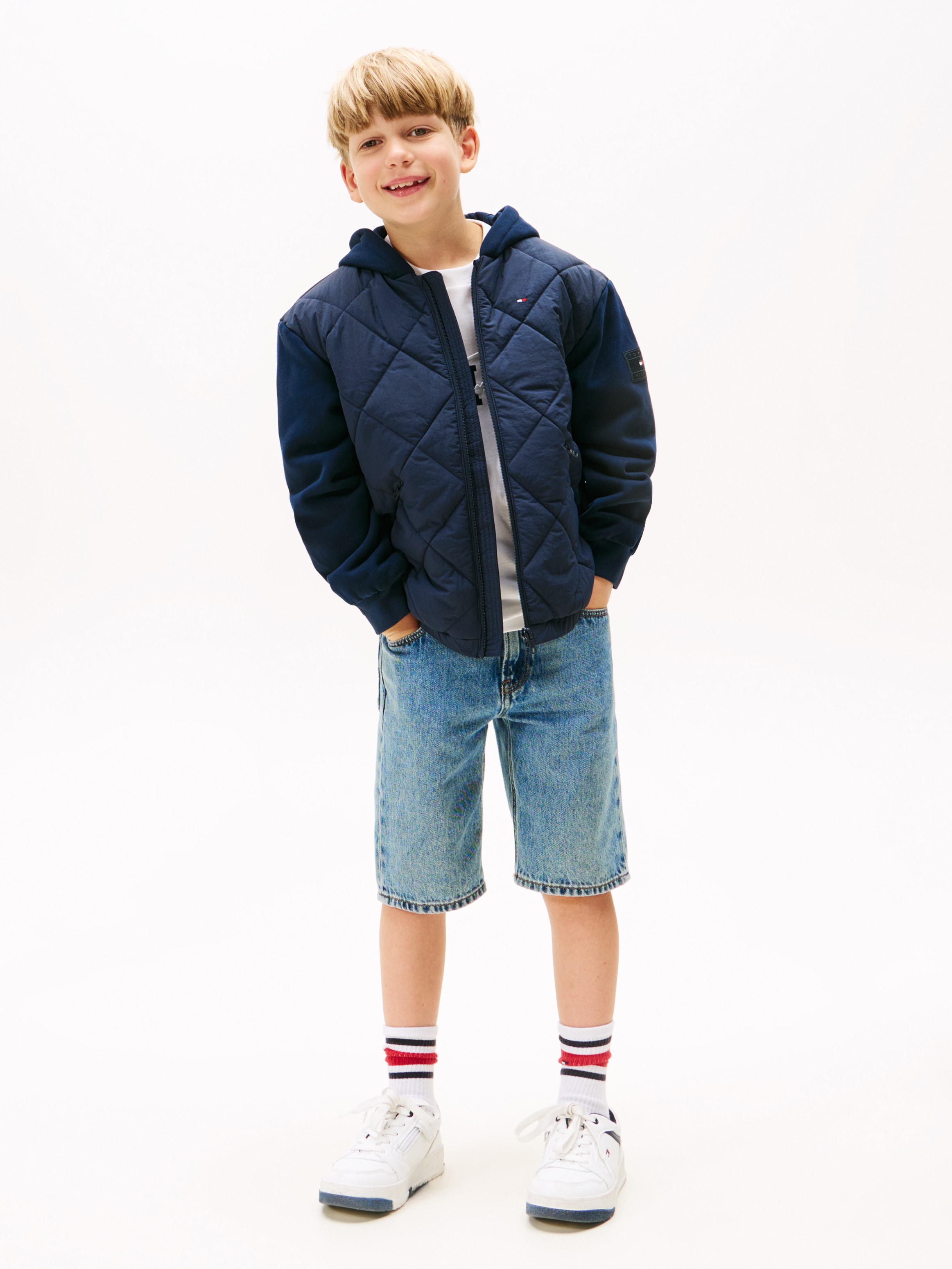 Tommy Hilfiger Steppjacke »MIX MEDIA QUILTED JACKET«, mit Kapuze, für Kinder bis 16 Jahre, Material-Mix