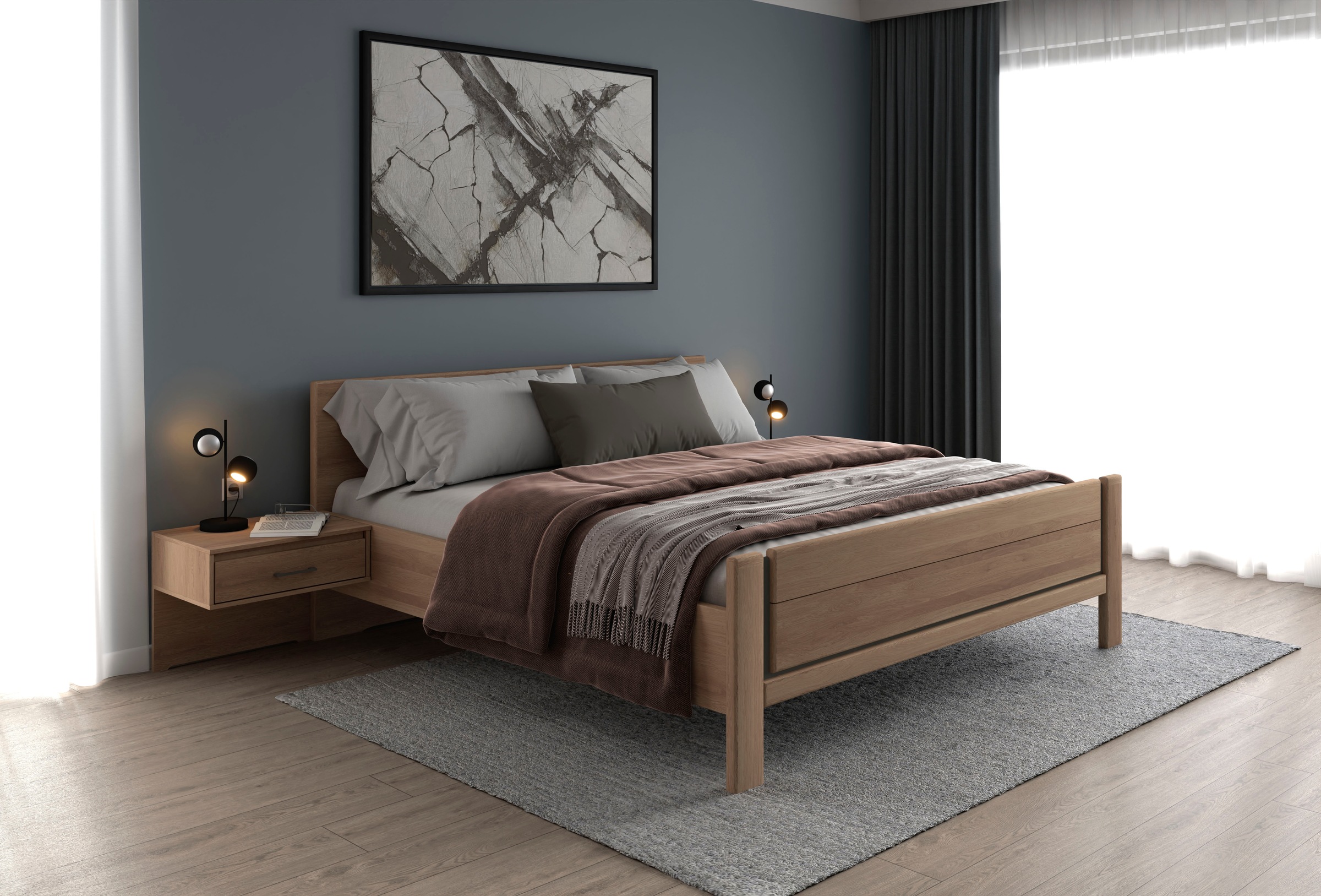 Musterring Holzbett »Sorrent, Bettgestell, Bettrahmen, teilmassiv Eiche«, (MADE IN GERMANY), Eiche teilmassiv, Liegehöhenverstellung, Stollenfußteil