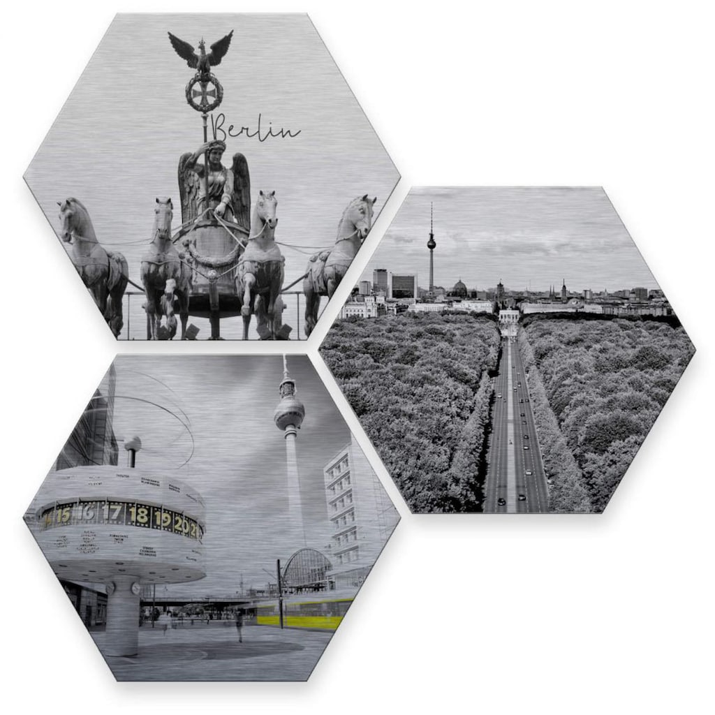 Wall-Art Mehrteilige Bilder »Silber Effekt Berlin Collage«, (Set, 3 St., Im 3-teiligen Set)