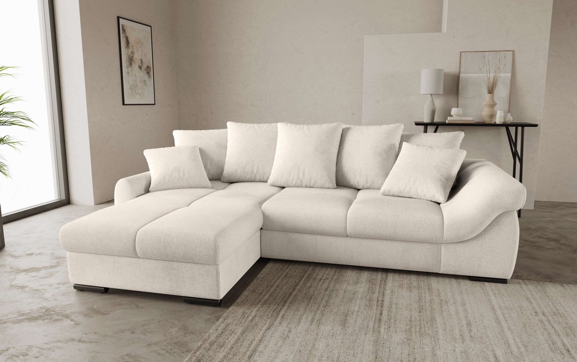Mr. Couch Ecksofa »Livorno L-Form«, inkl. Hochschläfer-Bettauszug, XL-Bettkasten weiß beschichtet