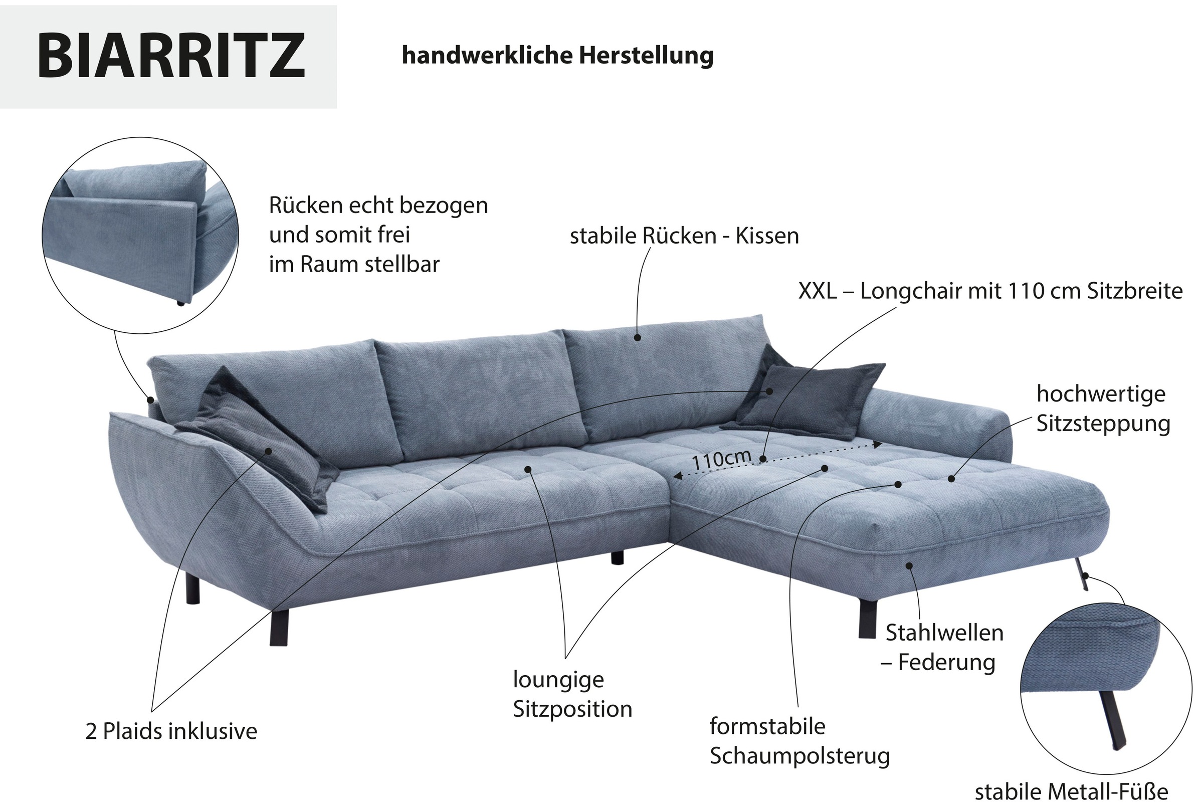 exxpo - sofa fashion Ecksofa »Biarritz modern und elegantes Mega Sofa mit t günstig online kaufen
