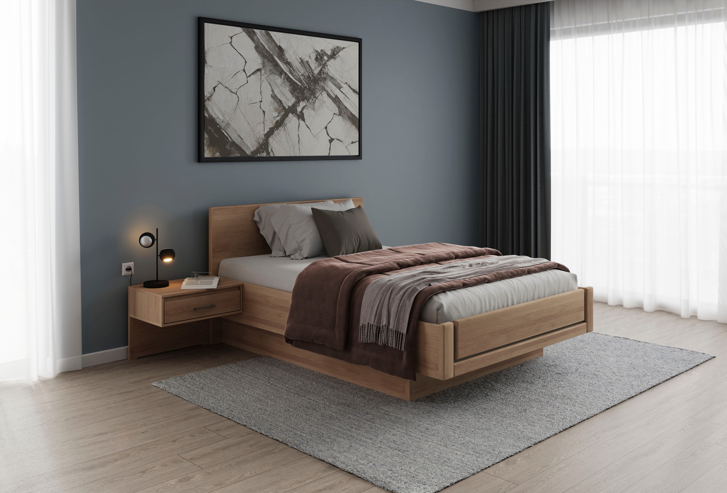Musterring Holzbett »Sorrent, Bettgestell, Bettrahmen, teilmassiv Eiche«, (MADE IN GERMANY), Eiche teilmassiv, Liegehöhenverstellung, in schwebender Optik