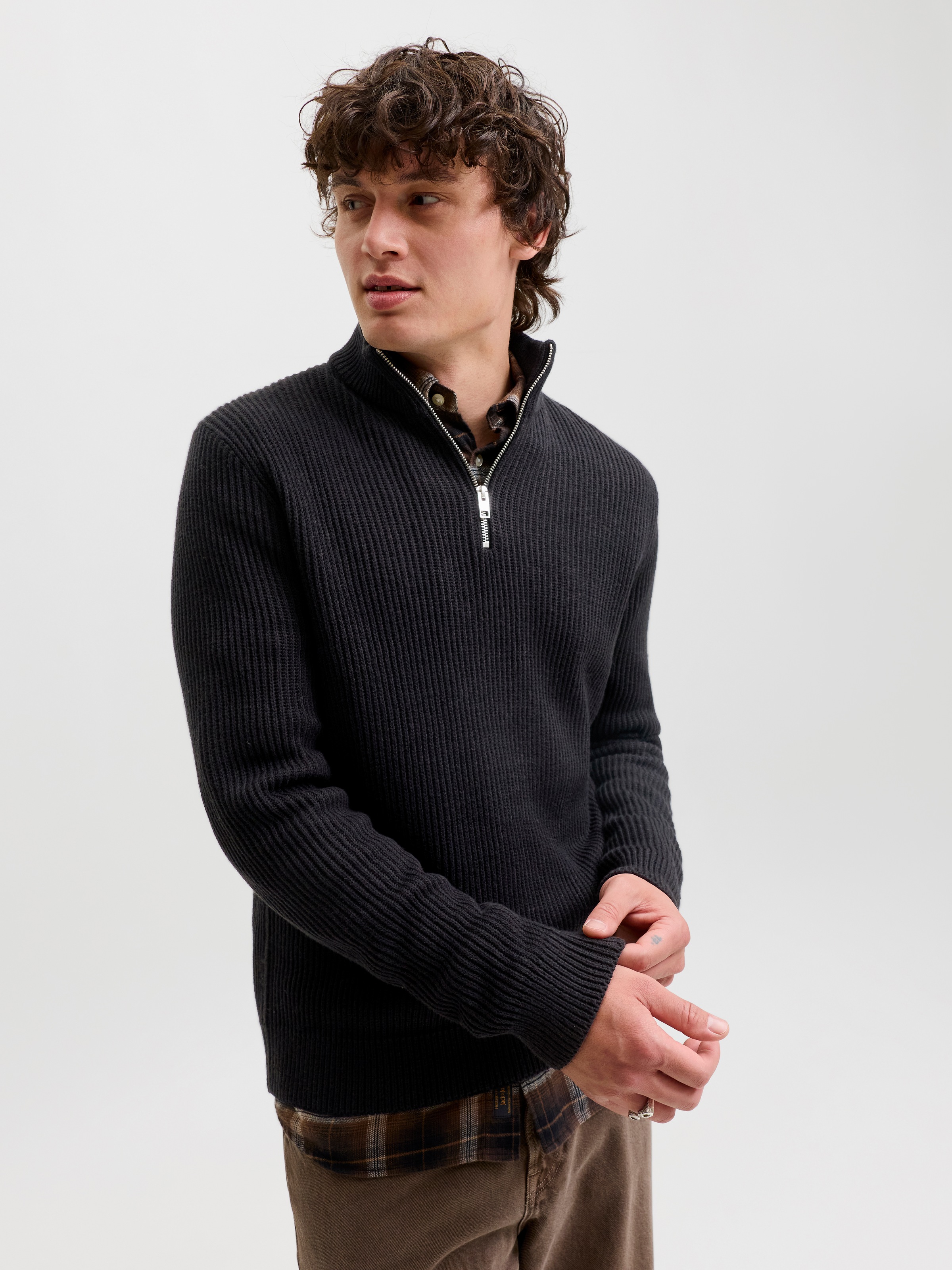Jack & Jones Troyer »JJPANNEL KNIT HALF ZIP AW26« Materialmix, regular fit