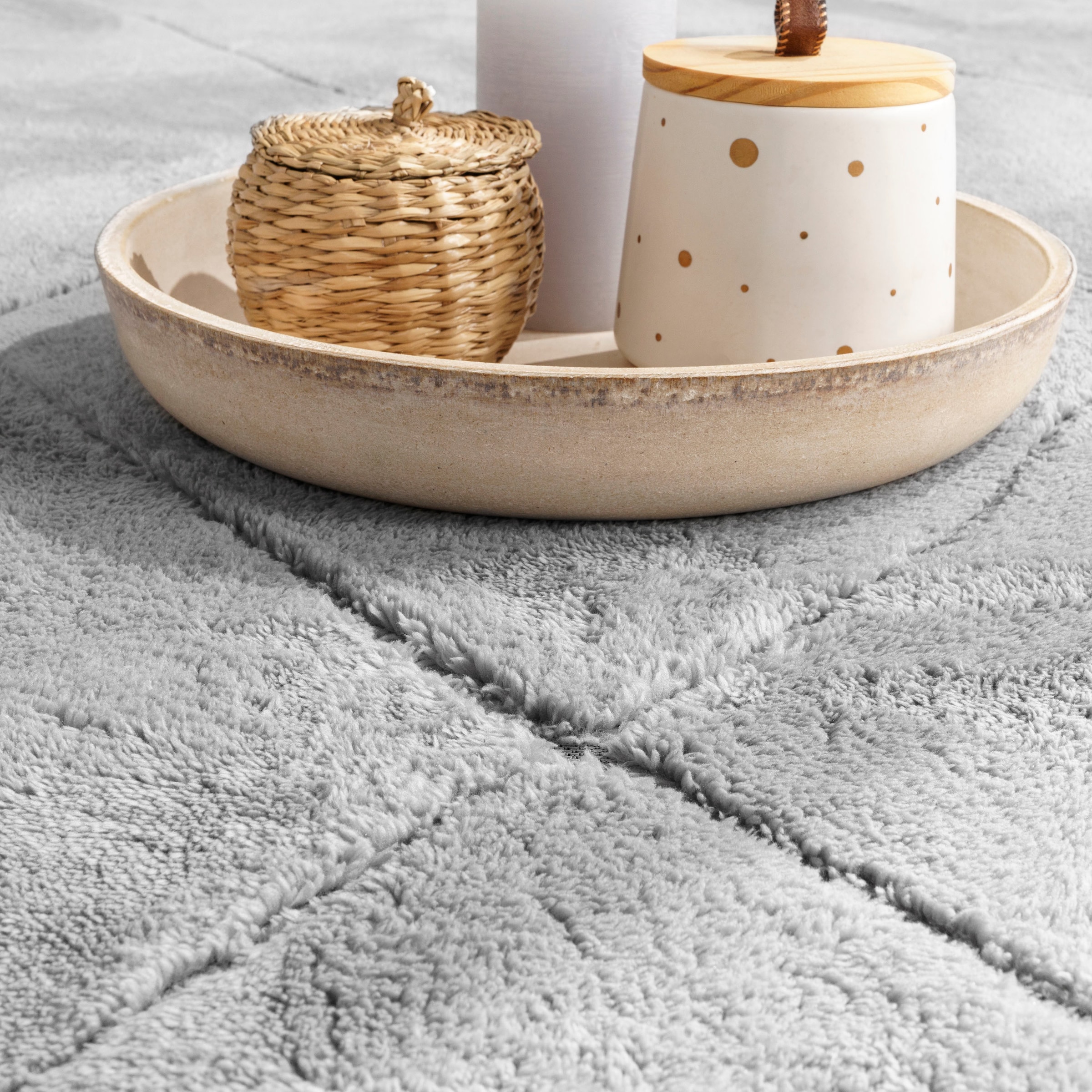 Paco Home Teppich »Utrecht 641«, rechteckig, 4 mm Höhe, Kurzflor, Uni Farben, 3D-Design, Rauten Muster, besonders weich