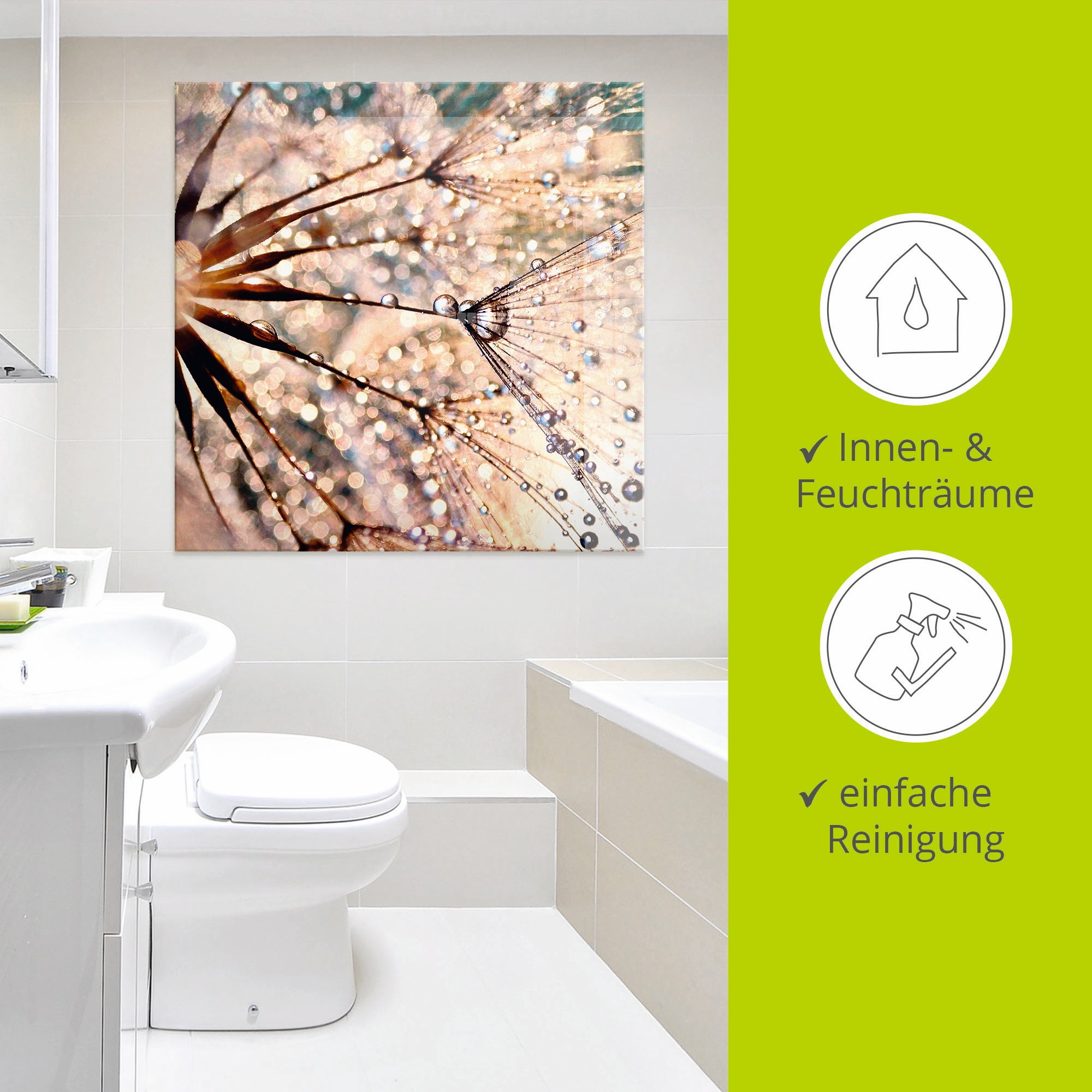 Artland Glasbild »Pusteblume - Kisses from rain« Blumen 1 Stk. tlg. in verschiedenen Größen