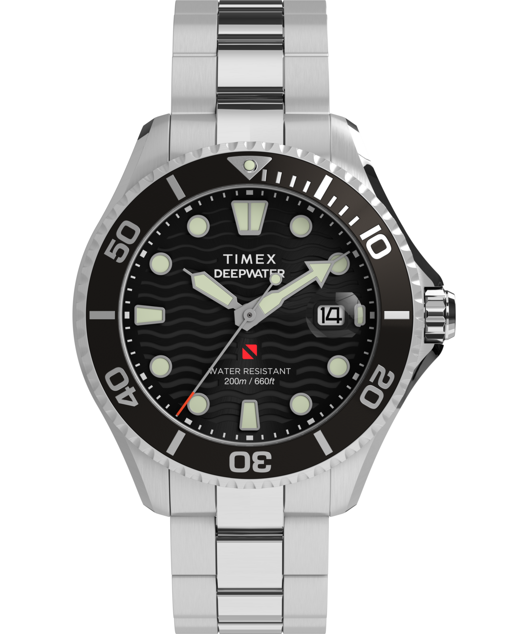 Timex Quarzuhr »DEEP WATER MERIDIAN« Armbanduhr, Herrenuhr, Edelstahlarmband, Datum, Leuchtzeiger