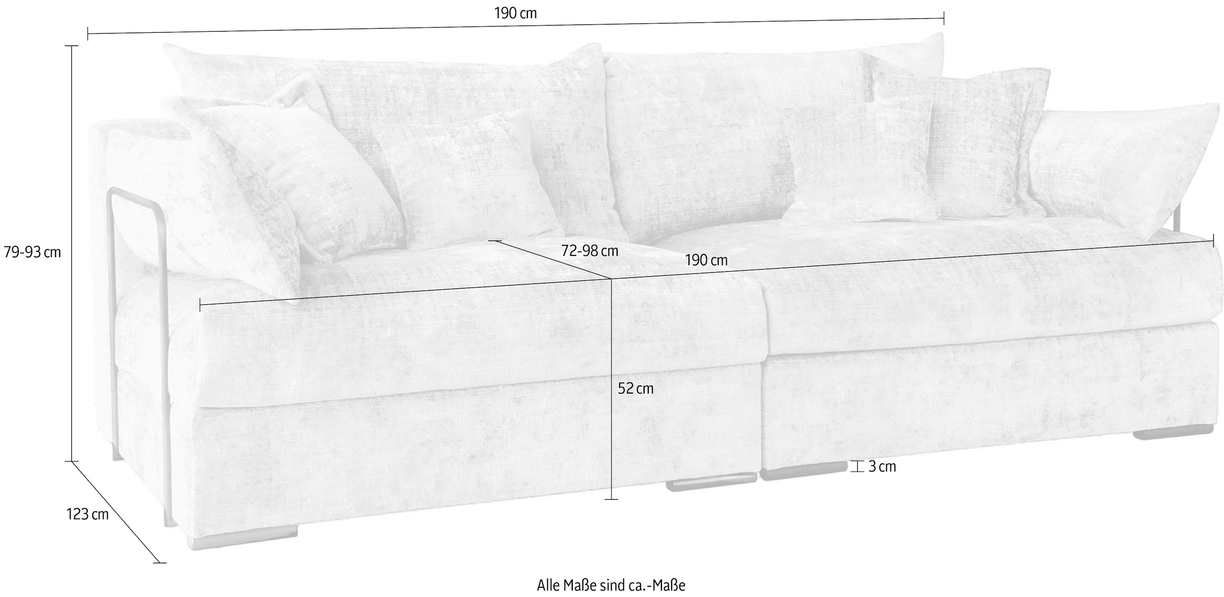 Home affaire Big-Sofa »Casa, Breite 190 cm« Mega-Sofa, in Cord oder Chenille-Struktur wählbar, mit Federkern