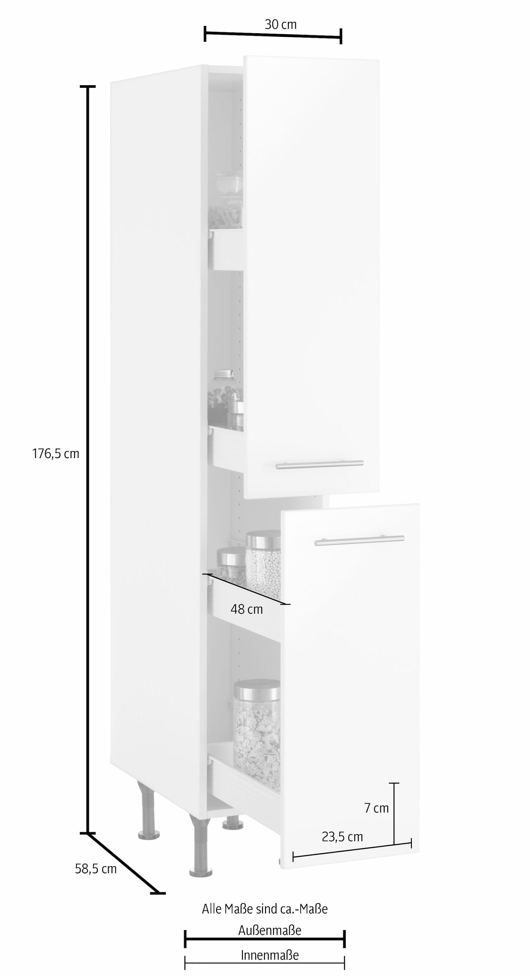 OPTIFIT Apothekerschrank »Bern«, 30 cm breit, 176 cm hoch, höhenverstellbare Stellfüße, Metallgriffe