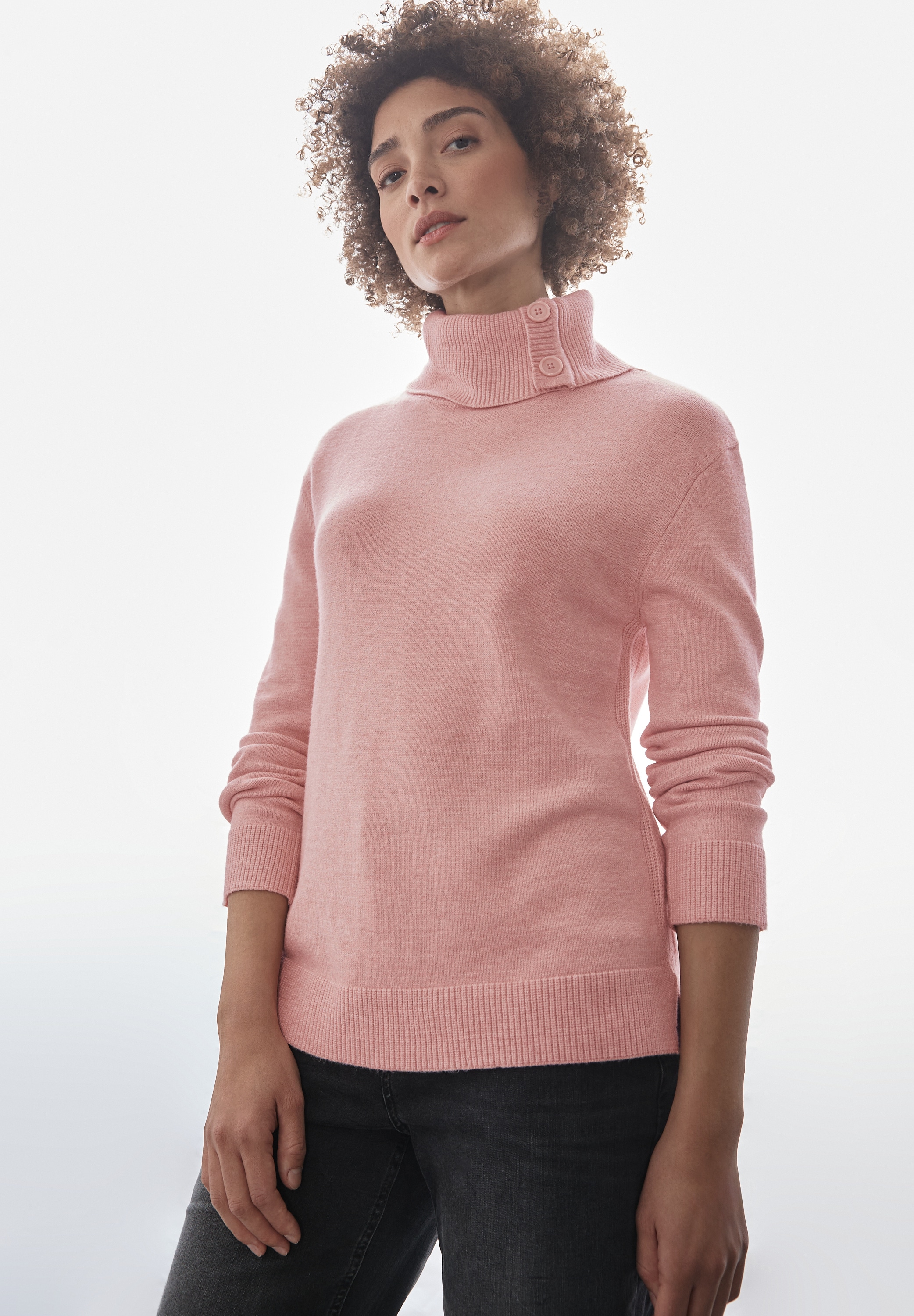 STREET ONE Strickpullover, Kragen mit Knopfdetail