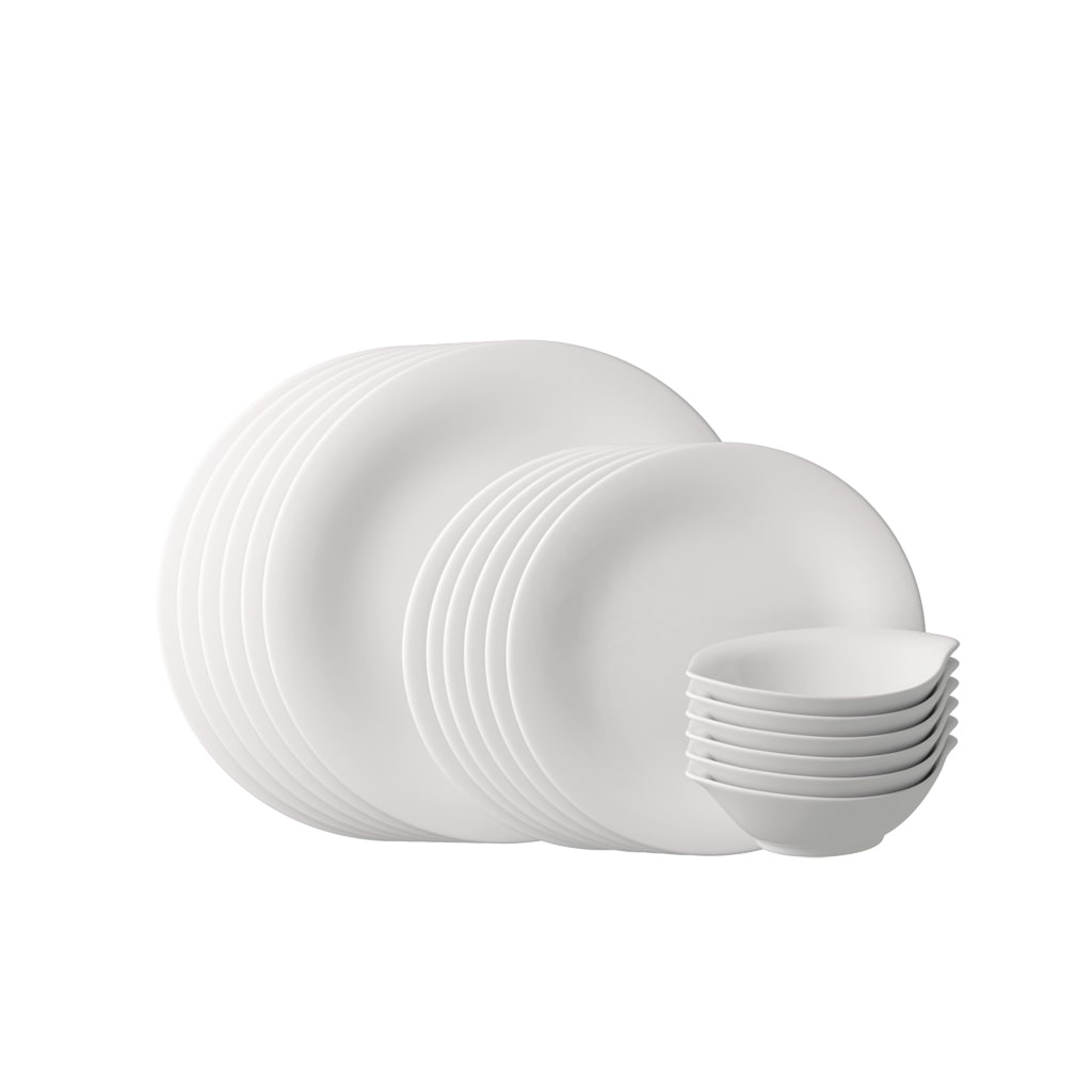 vivo Villeroy & Boch Group Geschirr-Set »Essential White«, (Set, 18 tlg., 6x Speiseteller 27cm, 6x Frühstücksteller 22cm, 6x Müslischale 16x14cm), Made in Germany, Fine China Porzellan
