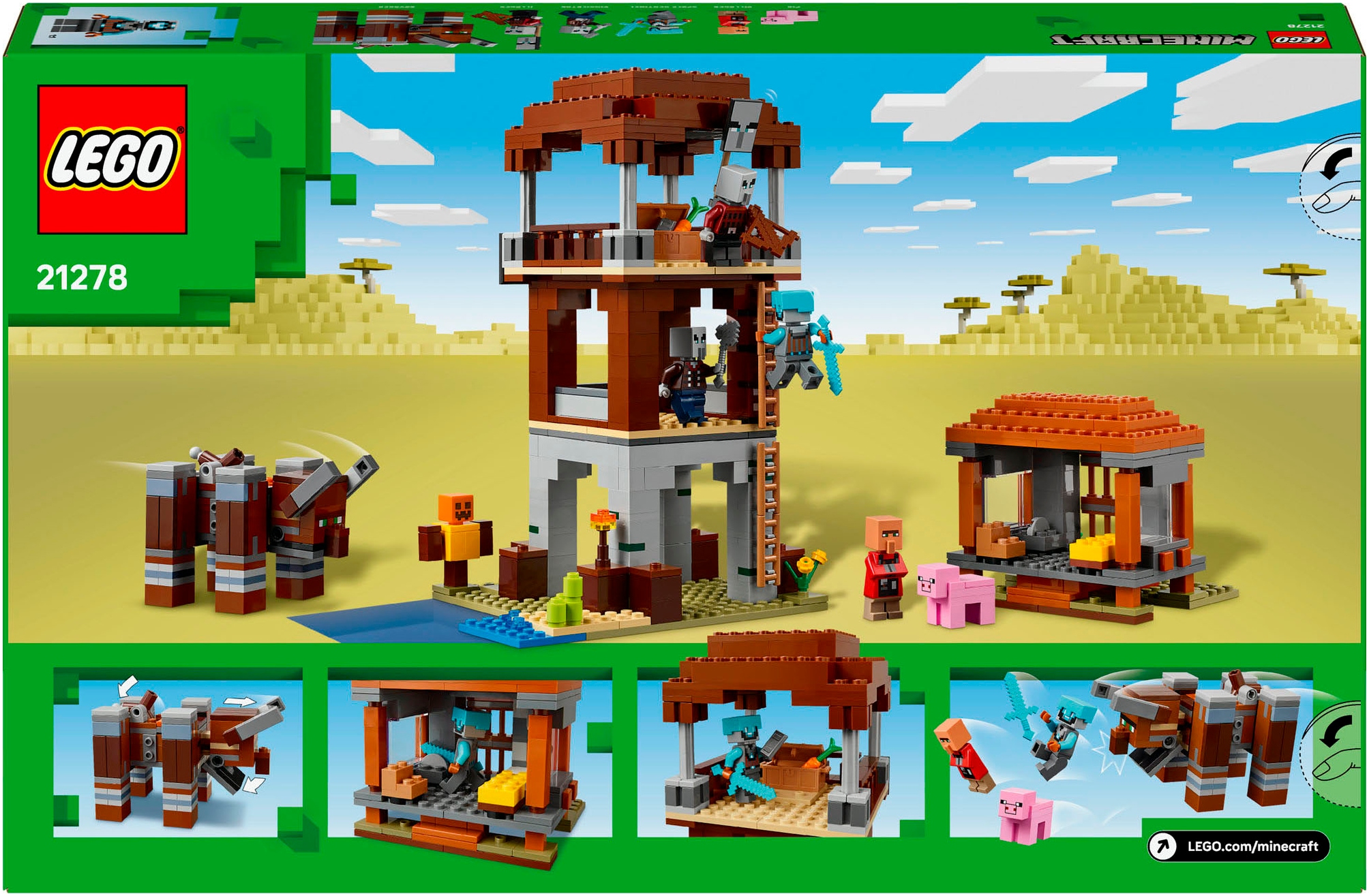 LEGO® Konstruktionsspielsteine »Ein Verwüster am Plünderer-Außenposten (21278), LEGO Minecraft«, (665 St.), Made in Europe