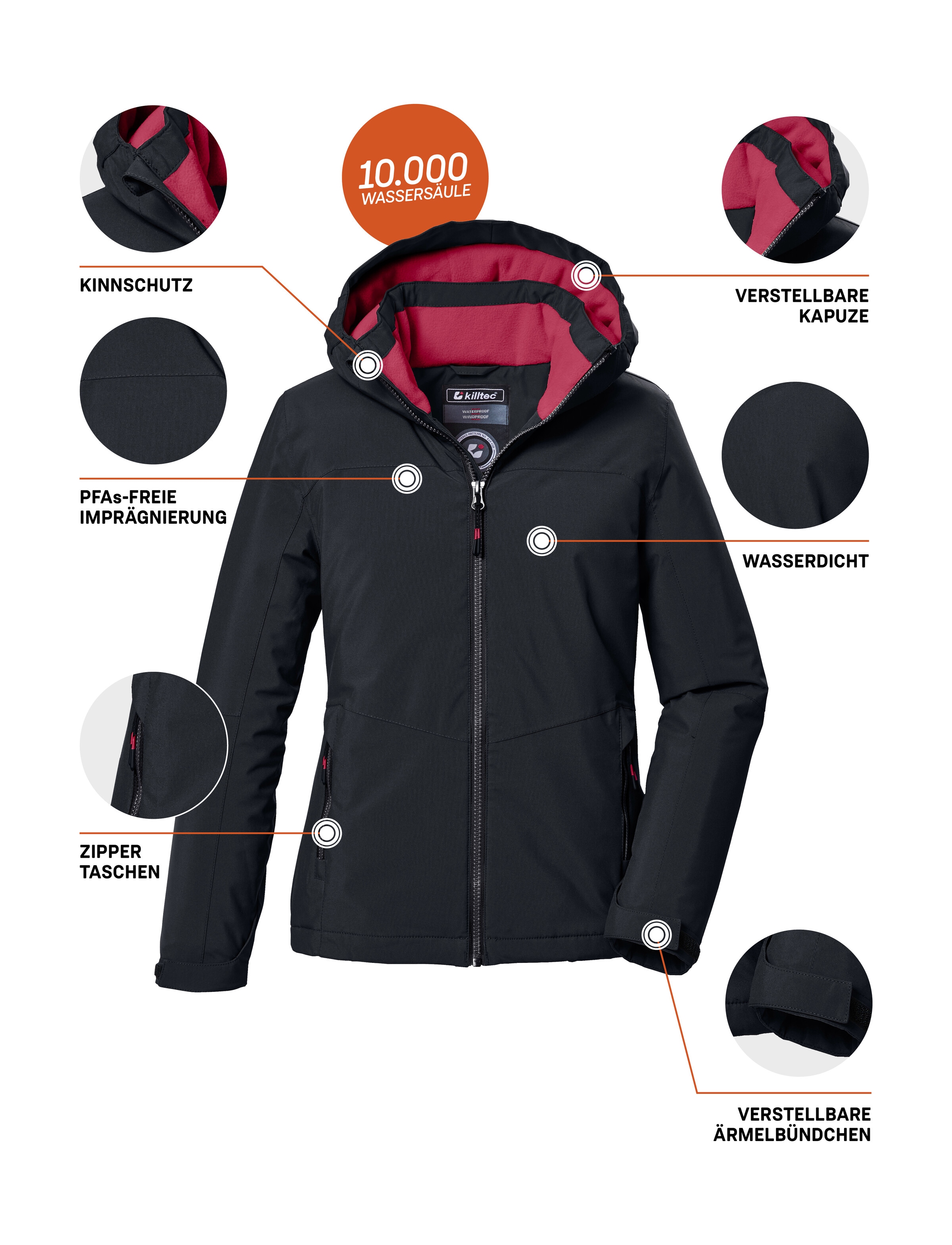 Killtec Funktionsjacke »KOW 352 GRLS JCKT«, Wasserdichte Mädchenjacke mit Kapuze, warmem Fleece und Kinnschutz