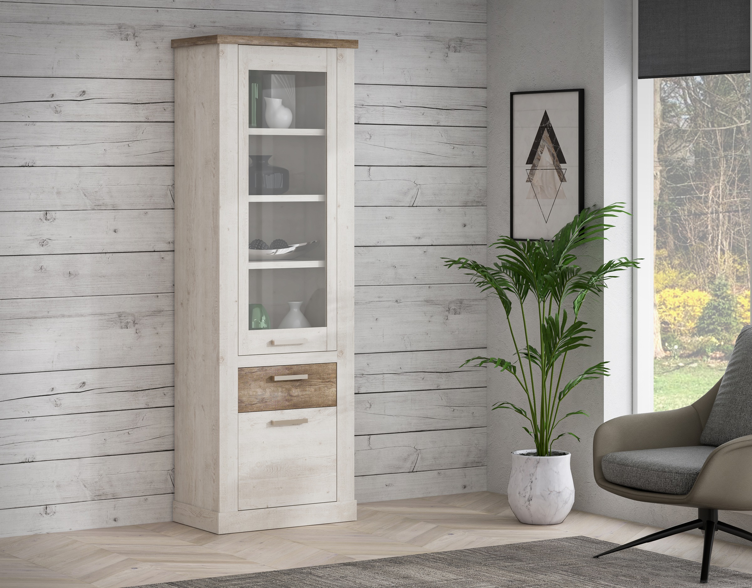 FORTE Vitrine »Duro«, Höhe 212 cm, Glasvitrine mit Schublade, im Landhausstil