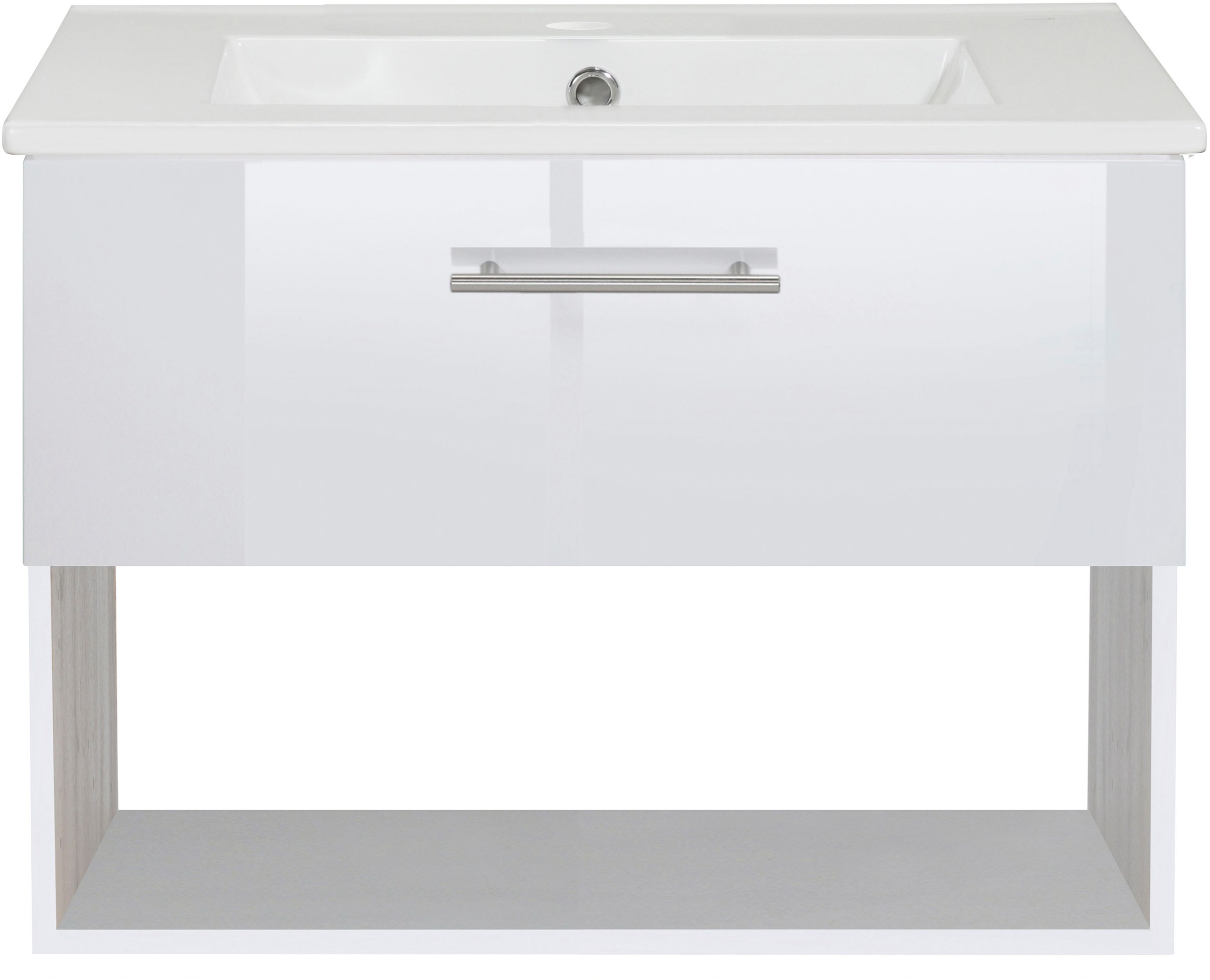 welltime Waschtisch »Trento Light, 60cm, 80cm, 100cm, Keramik-Auflagebecken«, 1 Auzug und 1 offenes Fach