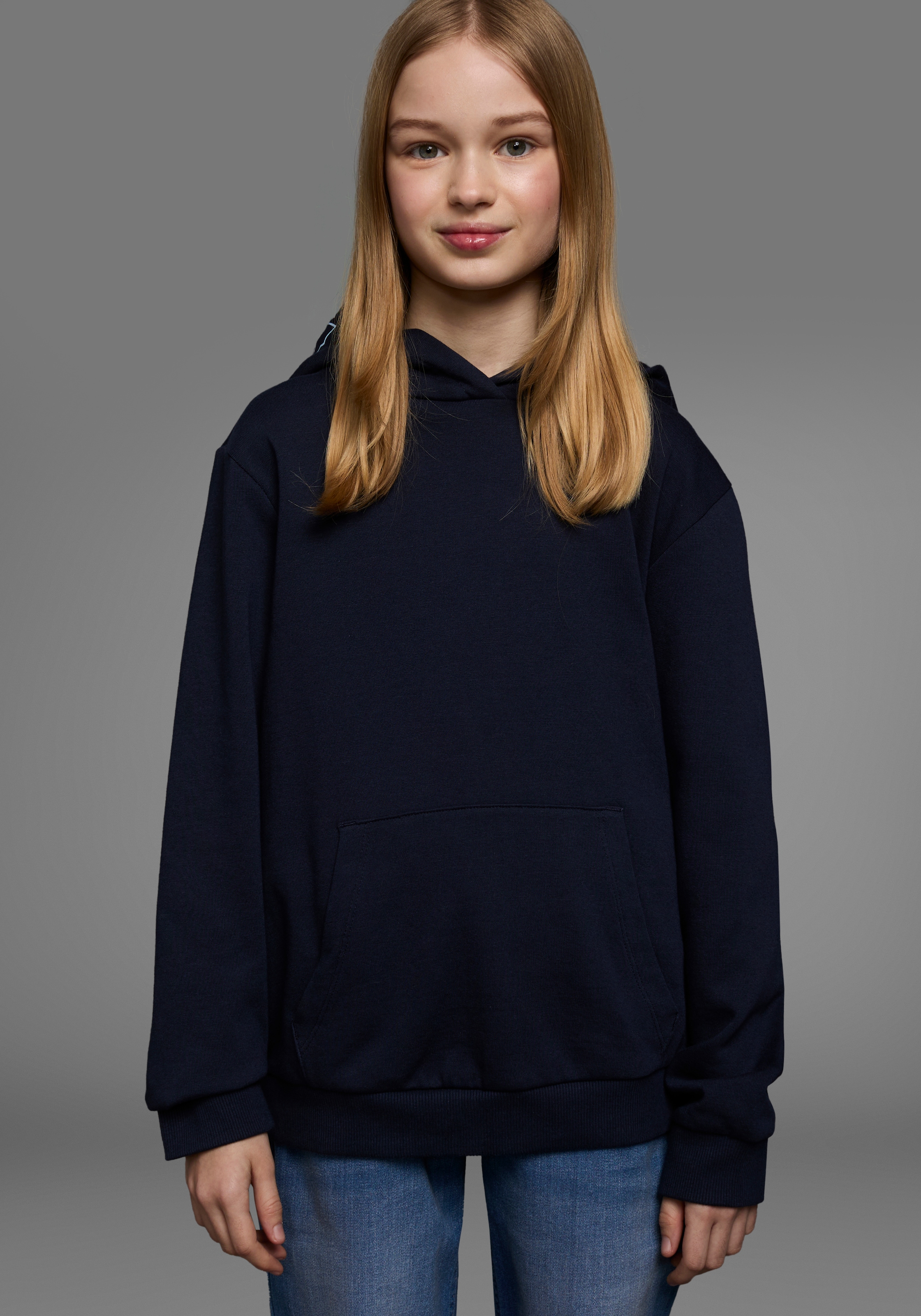 KIDSWORLD Kapuzensweatshirt », Hoodie mit Print auf der Kapuze« Langarm,  weite Passform,  stylischer Druck,  Basic-Stil
