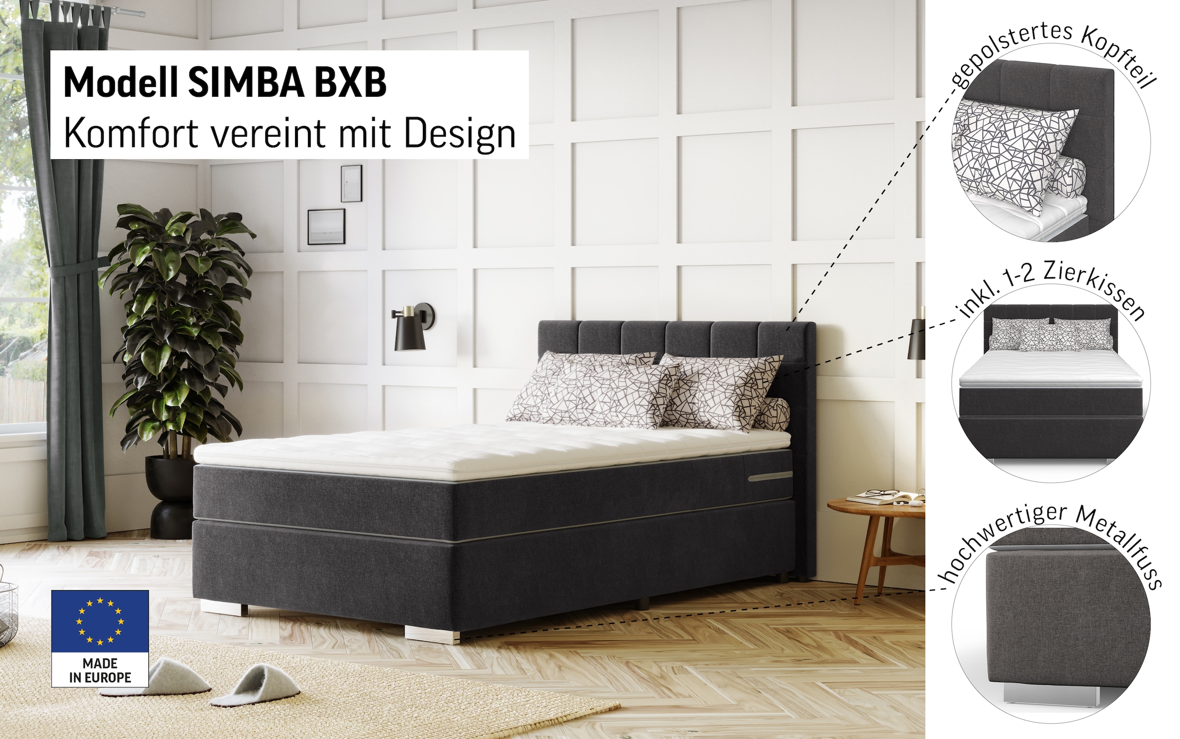 COTTA Boxspringbett »Simba« wahlweise mit oder ohne Matratze und Topper bestellbar