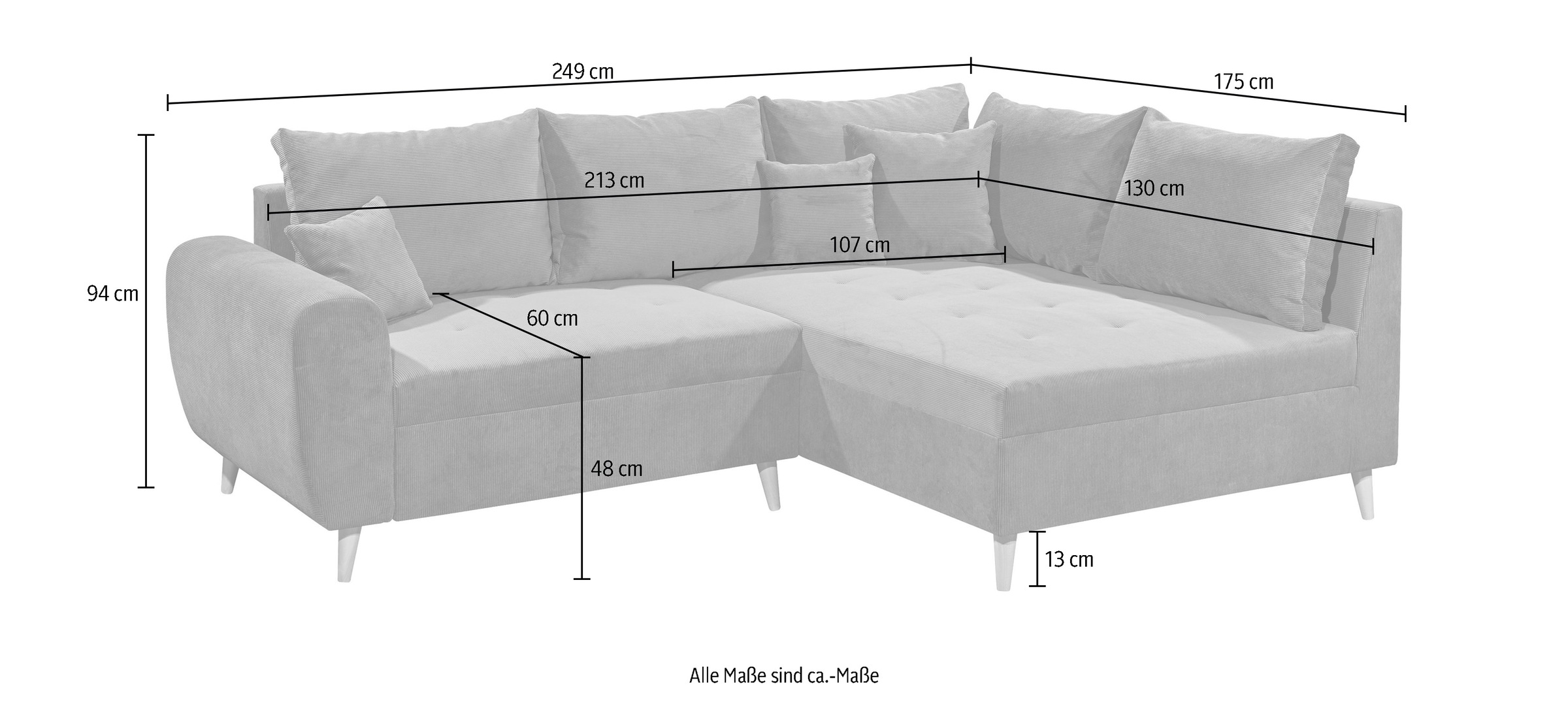 ED EXCITING DESIGN Ecksofa »Calanda L-Form«, mit Hocker & 3 Zierkissen