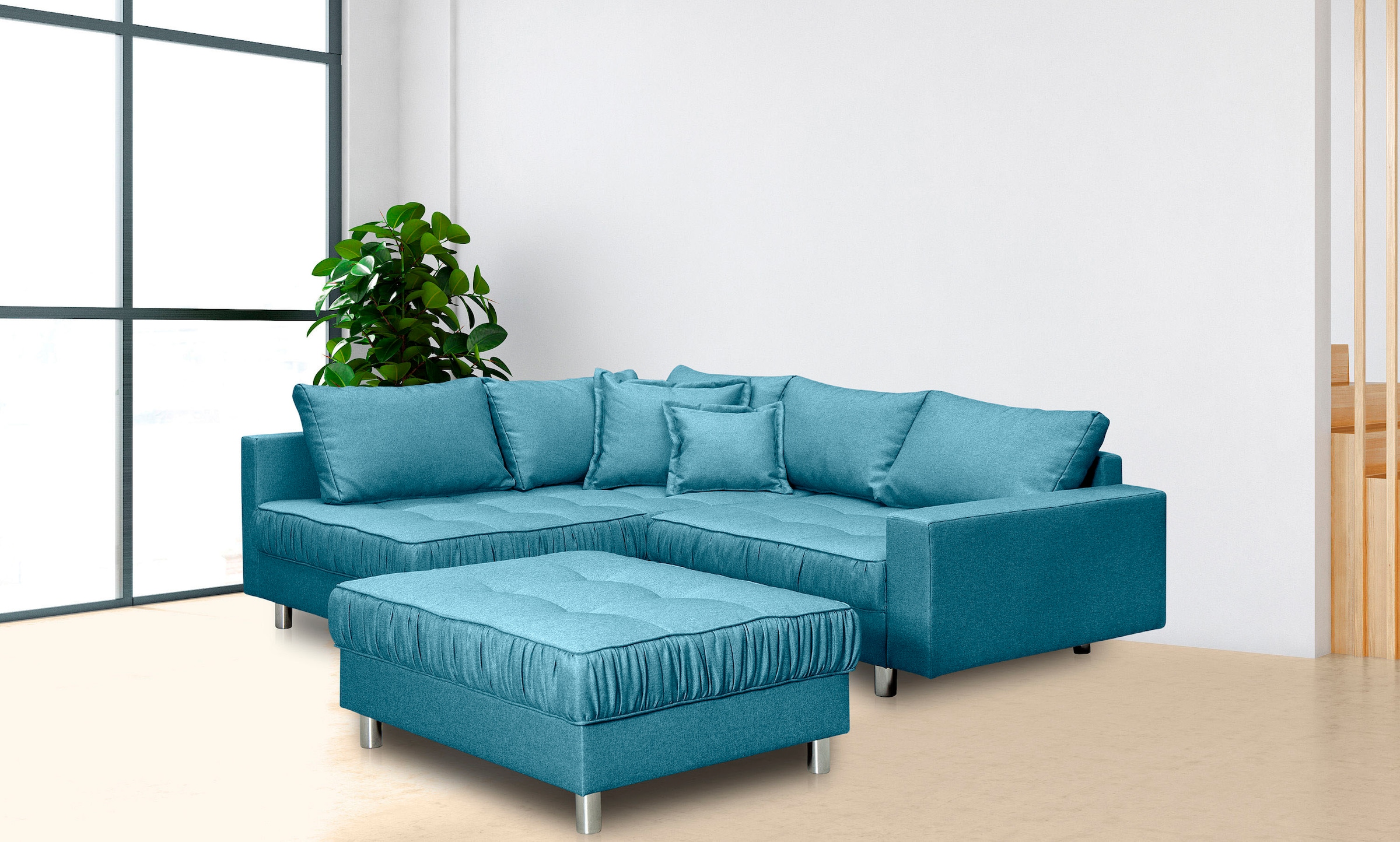 COLLECTION AB Ecksofa »Cannes L-Form«, mit Hocker, inkl. Schlaffunktion