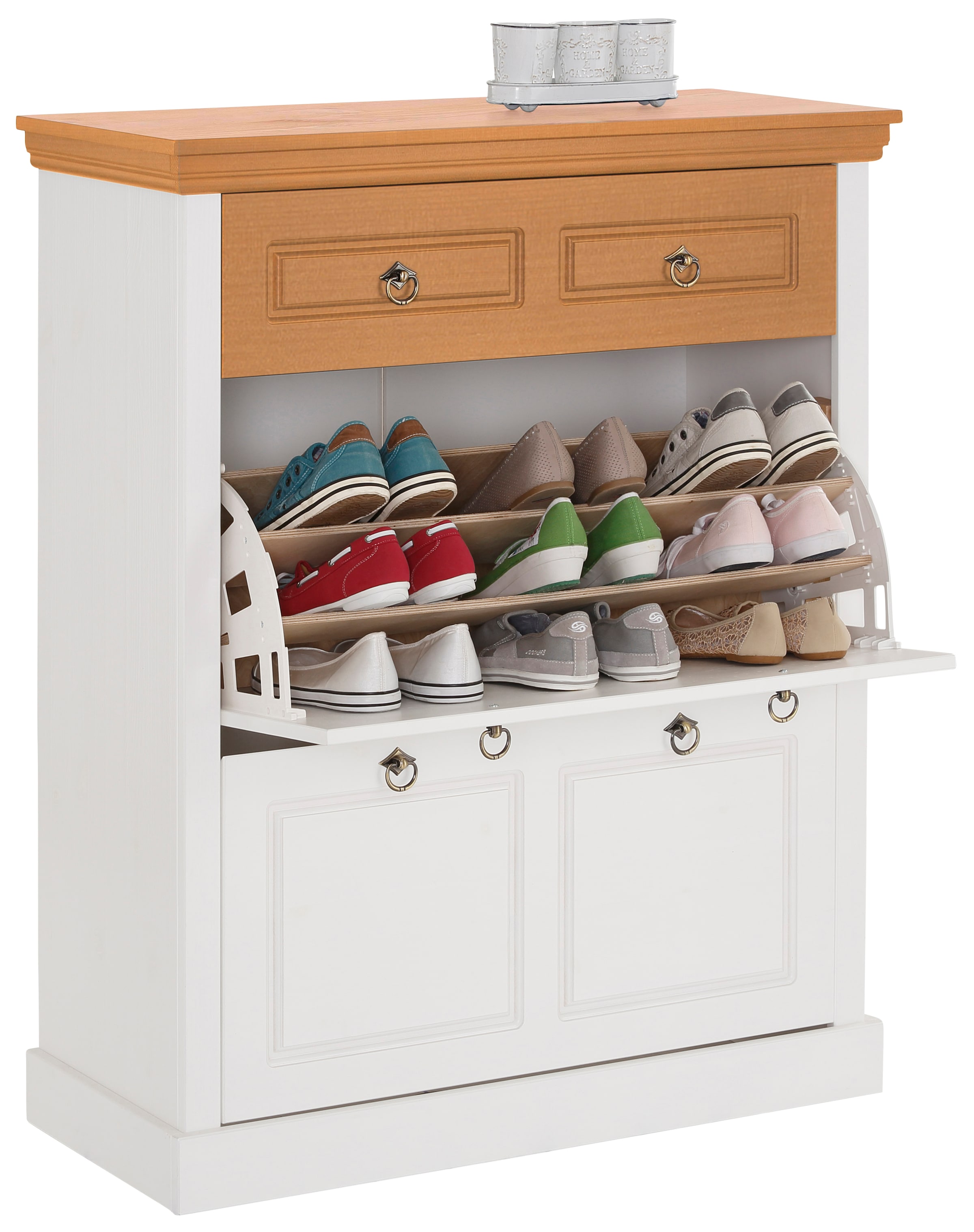 Home affaire Schuhschrank »Basilico«, aus massiver Kiefer, FSC®, Breite 90 cm, mit Schublade, Kassettenoptik