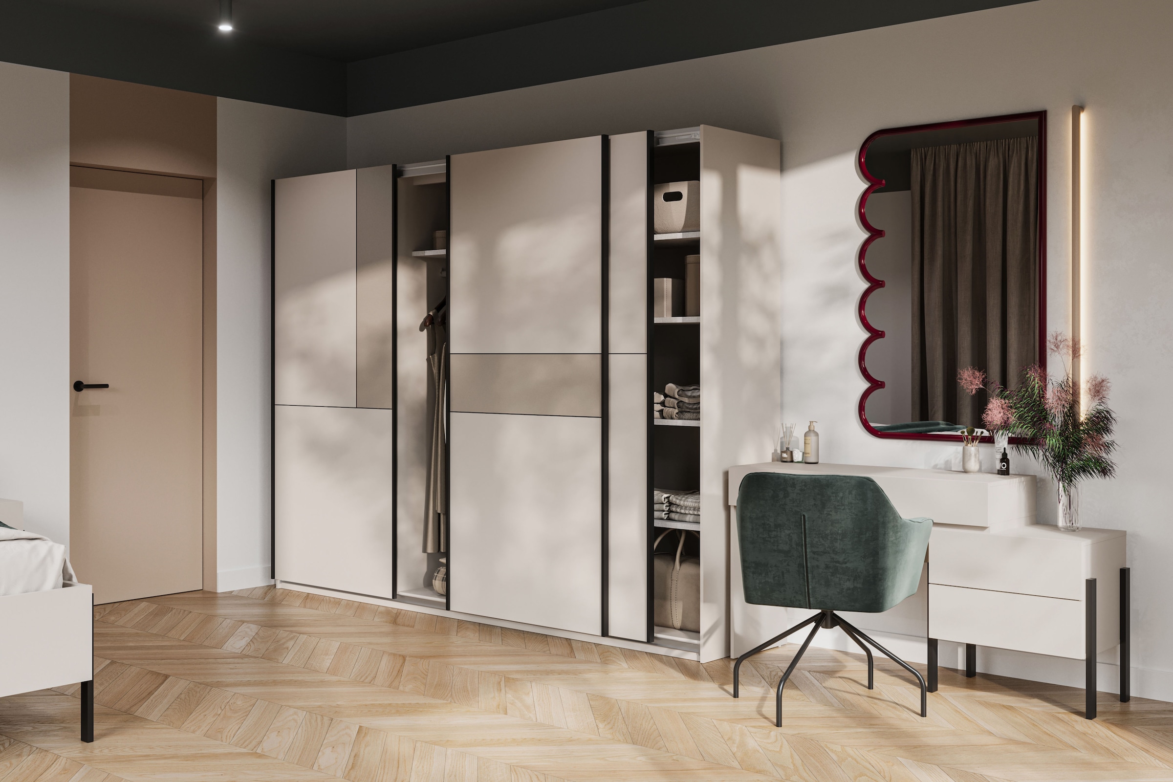 Home affaire Schiebetürenschrank »Cube Garderobenschrank incl.kompletter Innenausstattung« Moderner Kleiderschrank, Schiebetürenschrank, Garderobe