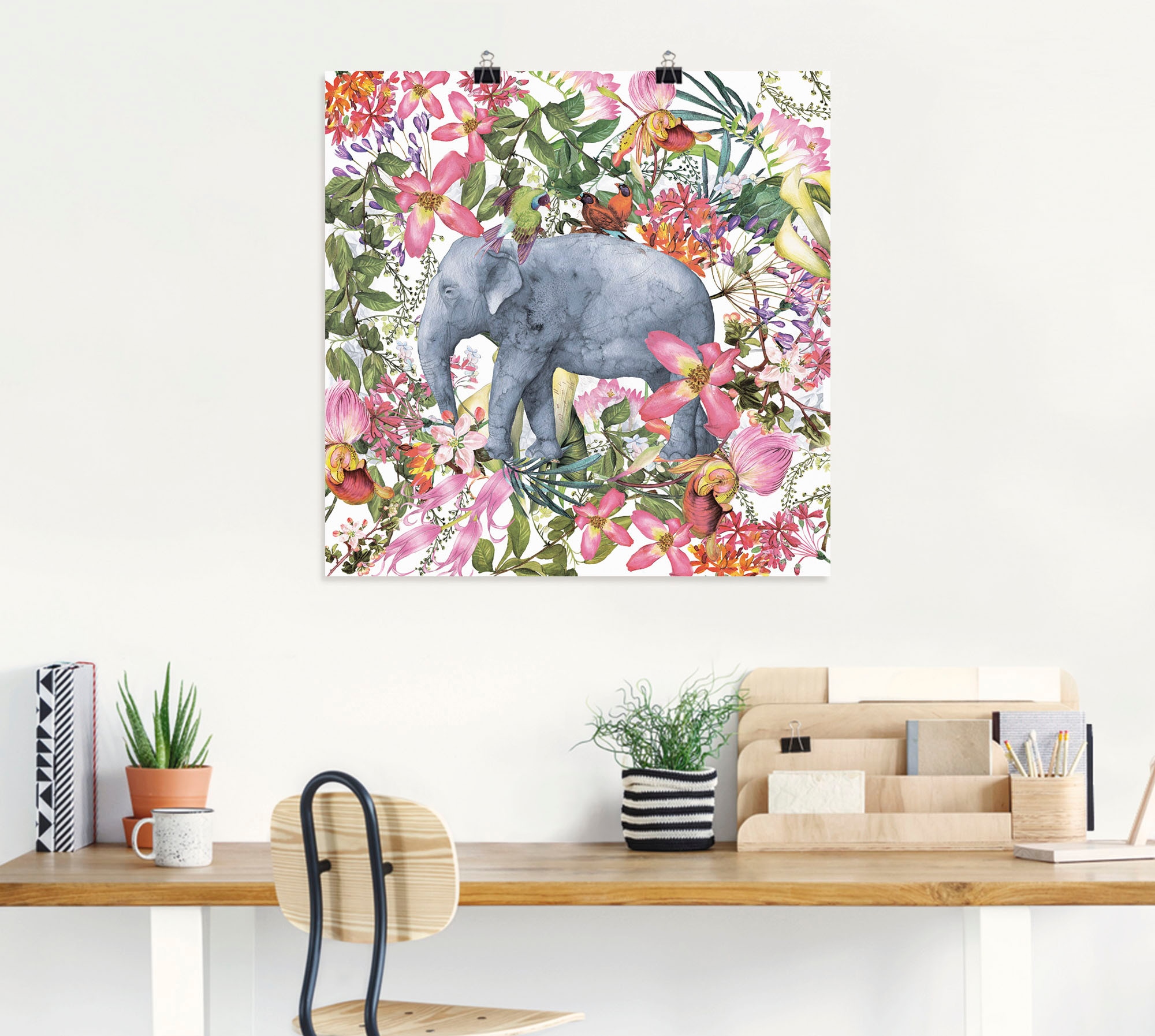 Artland Wandbild »Elefant im Blüten Dschungel«, Wildtiere, (1 St.), als Leinwandbild, Poster in verschied. Größen