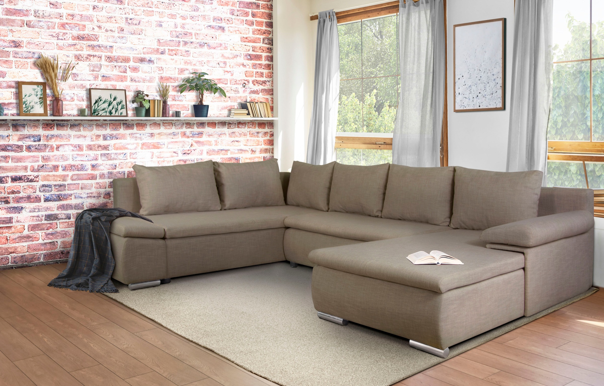 Home affaire Wohnlandschaft »Acra U-Form«, mit Bettfunktion und Bettkasten, in Mattenoptik