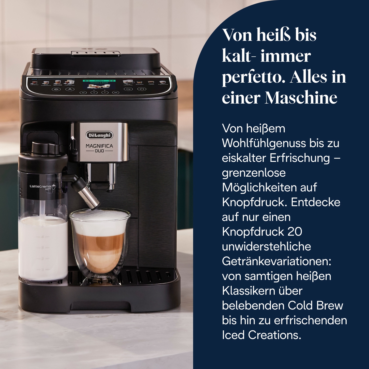 De'Longhi Kaffeevollautomat »MAGNIFICA DUO ECAM330.80.BXB - 20 Rezepte, heißer & kalter Milchschaum« Cold Brew Funktion, 2,4" TFT-Display, 2 Milchkaraffen (Heiß & Kalt)