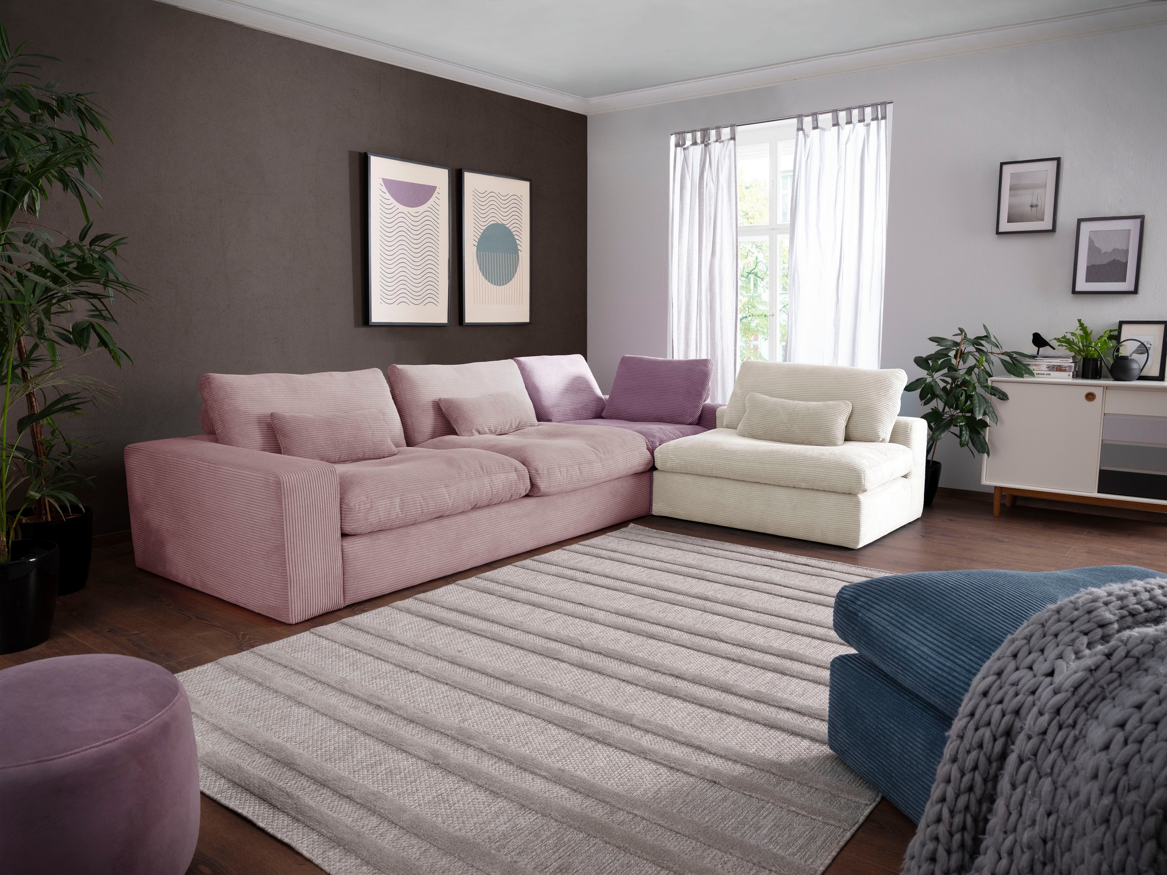 alina Ecksofa "Sandy" mit losen Sitz und Rückenkissen, in modernem Cordstof günstig online kaufen