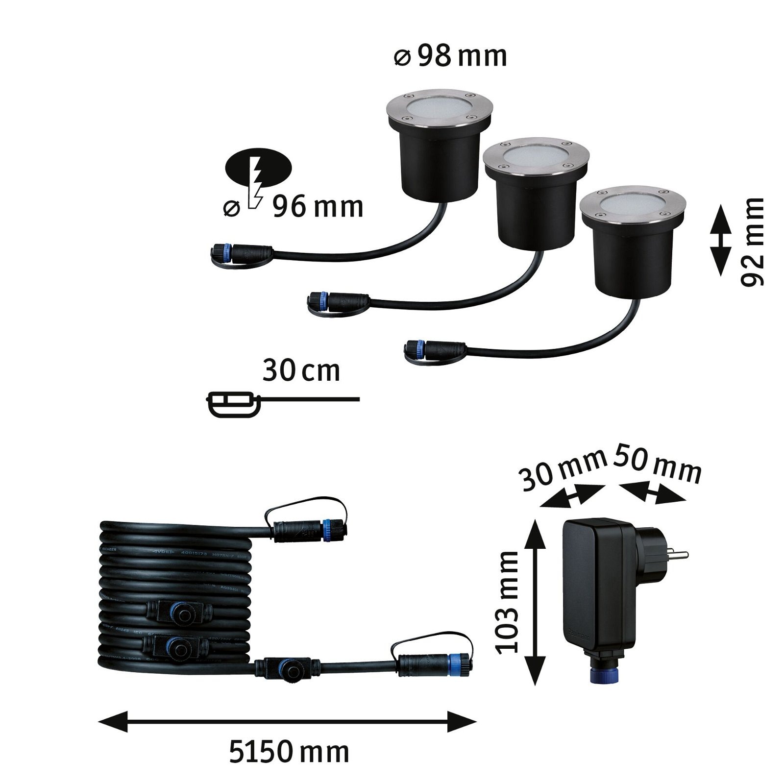 Paulmann LED Einbauleuchte »Plug & Shine Floor Basisset IP67 2200K 3x4,5W Anthrazit«, 3 flammig, Bodeneinbauleuchte, Insektenfreundlich