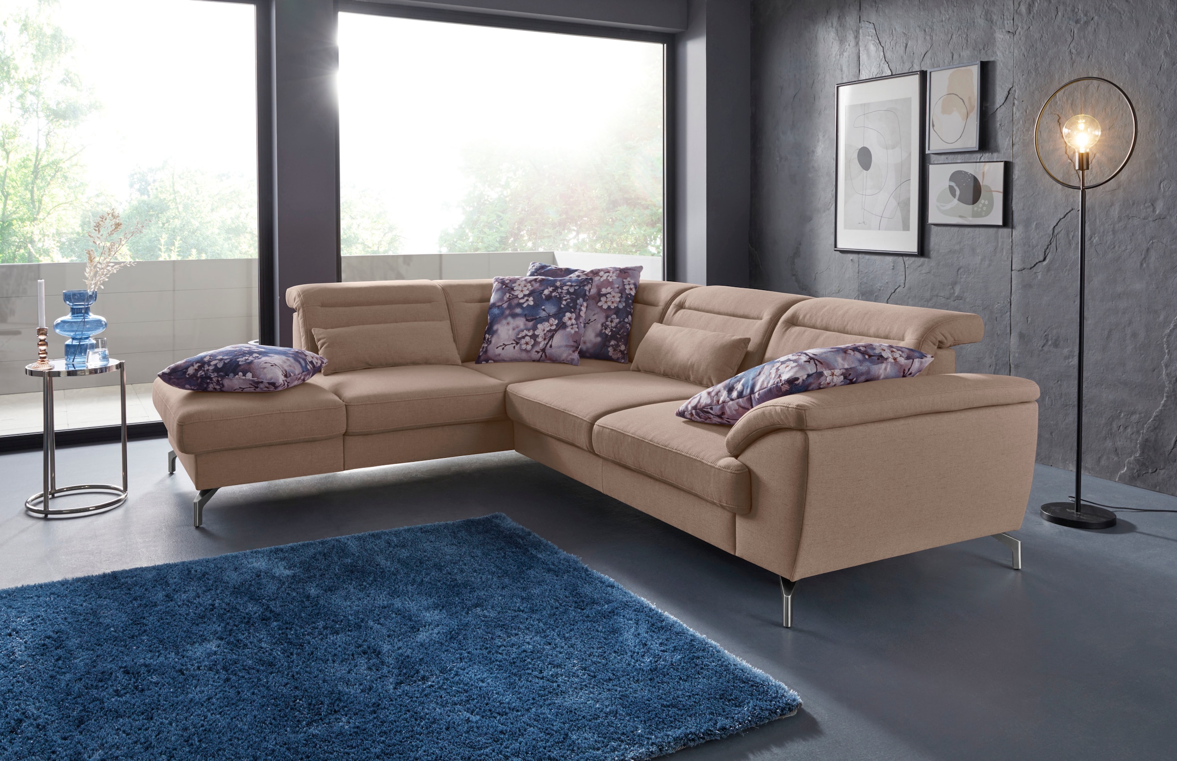 sit&more Ecksofa »Percy L-Form«, 12 cm Fußhöhe, Sitztiefenverstellung, wahlweise in 2 Fußfarben