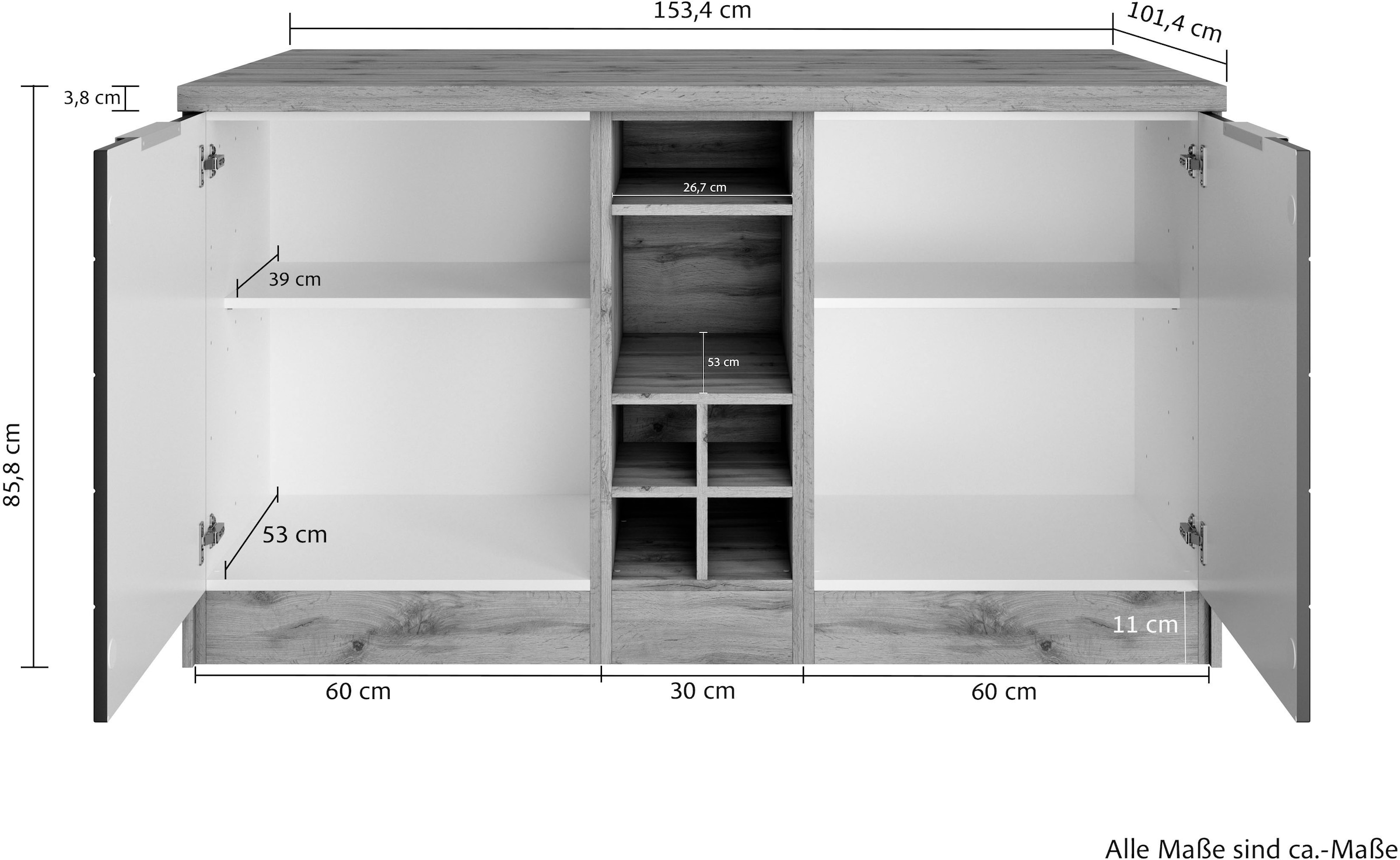 KOCHSTATION Kücheninsel »KS-Luhe, Breite 153 cm, mit Flaschenregal«, MDF-Fronten, Arbeitsplatte 38mm stark