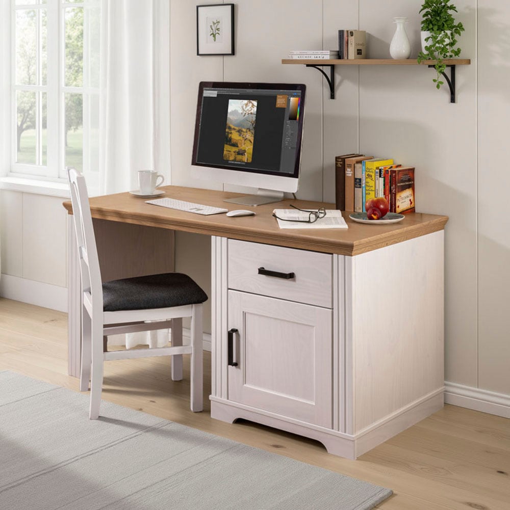 Inter Link Computertisch »Schreibtisch Maluno« 1 Stk. tlg. Kiefer Massiv, Soft-Close, Stauraum, BxTxH: ca. 143 x 65 x 76 cm