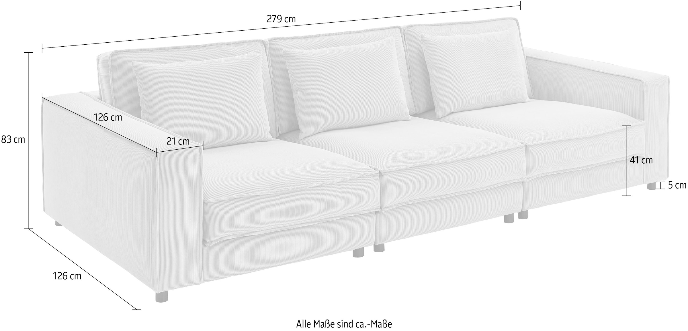 ATLANTIC home collection 3-Sitzer »Valan«, frei bestellen Wellenunterfederung mit Cord-Bezug, stellbar, mit XXL-Sitzfläche, online