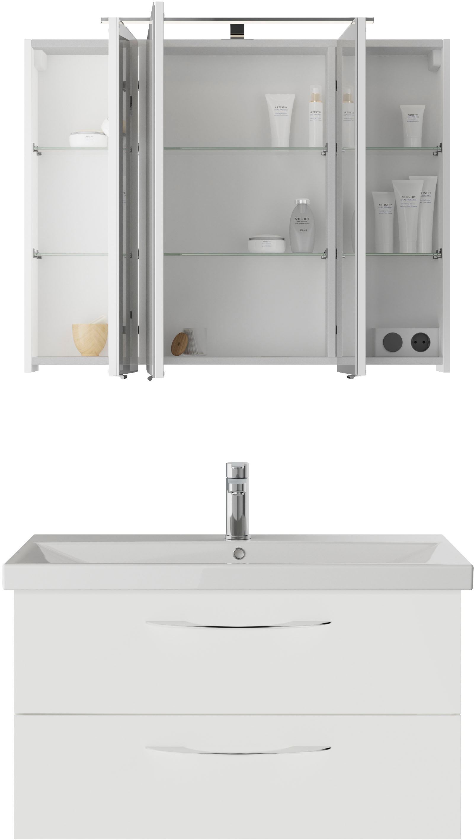 Saphir Badmöbel-Set »Serie 4035 2-teilig, Keramikwaschtisch mit LED-Spiegelschrank« Set, 