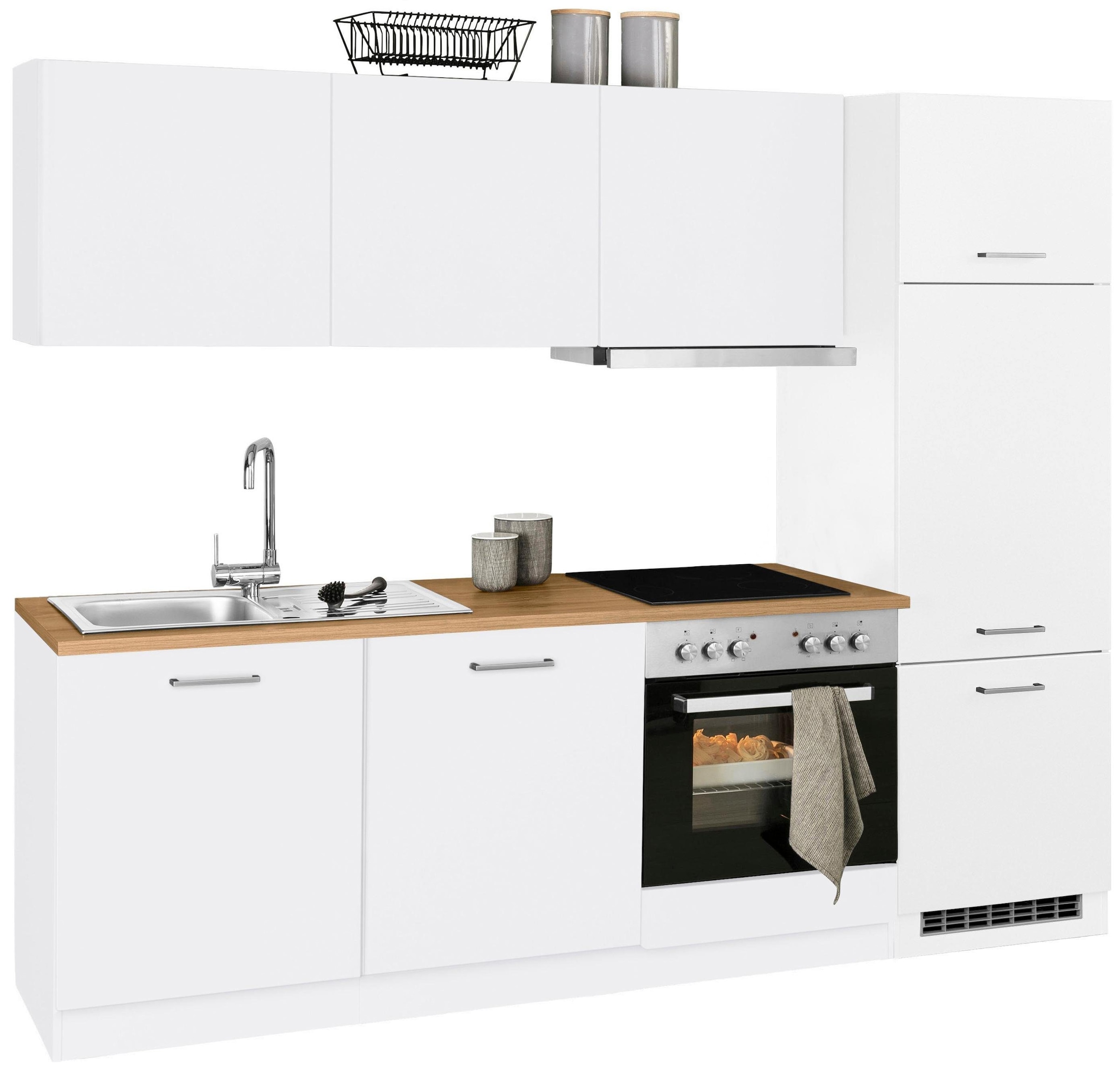 KOCHSTATION Küchenzeile »KS-Kehl«, mit E-Geräten, Breite 240 cm, inkl. Kühlschrank und Geschirrspüler
