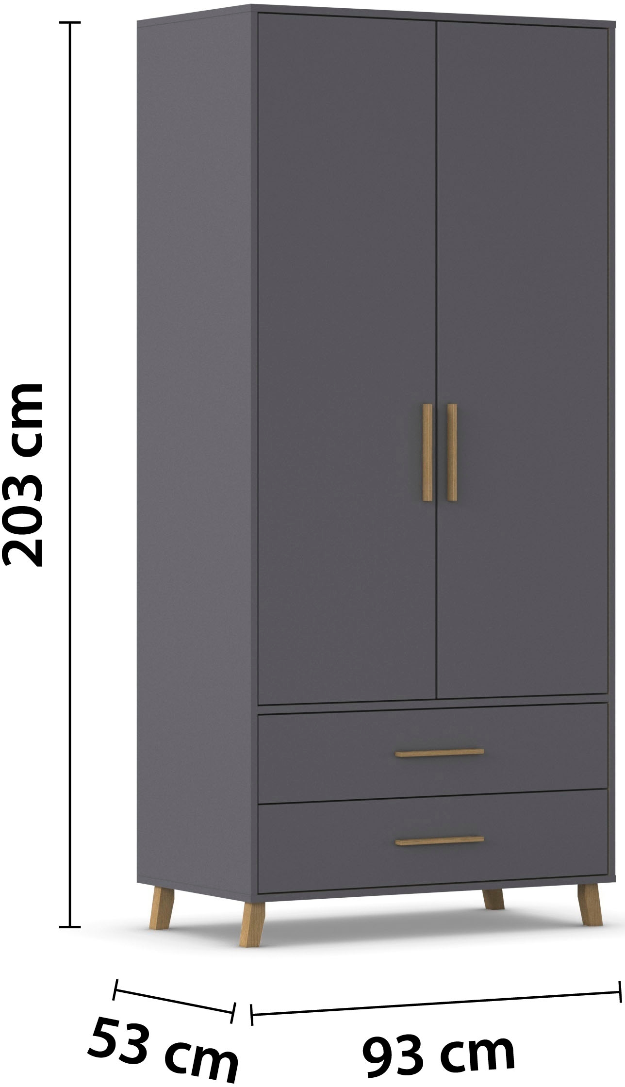 rauch Drehtürenschrank »Kleiderschrank Schrank Garderobe SHINJO Breiten 93/140/187 cm« in 3 verschiedenen Ausstattungen BASIC/CLASSIC/PREMIUM,  Griffe und Füße aus Massivholz mit 2 Schubladen MADE IN GERMANY