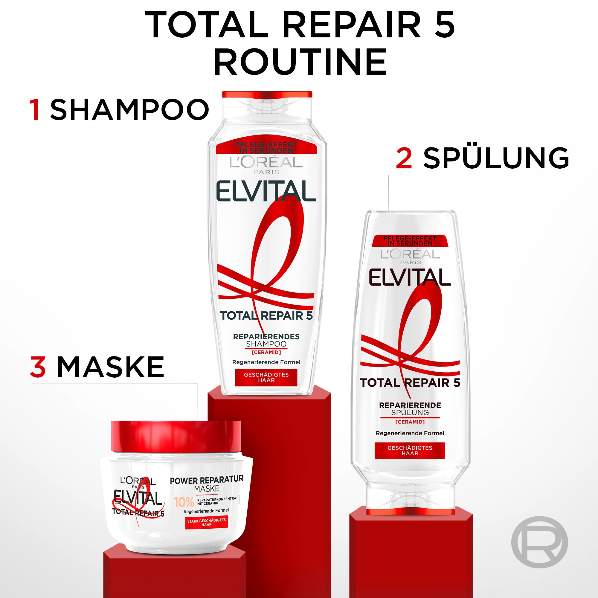 L'ORÉAL PARIS Haarshampoo »L'Oréal Paris Elvital Total Repair 5 Shampoo«, (Packung, 6 tlg.)