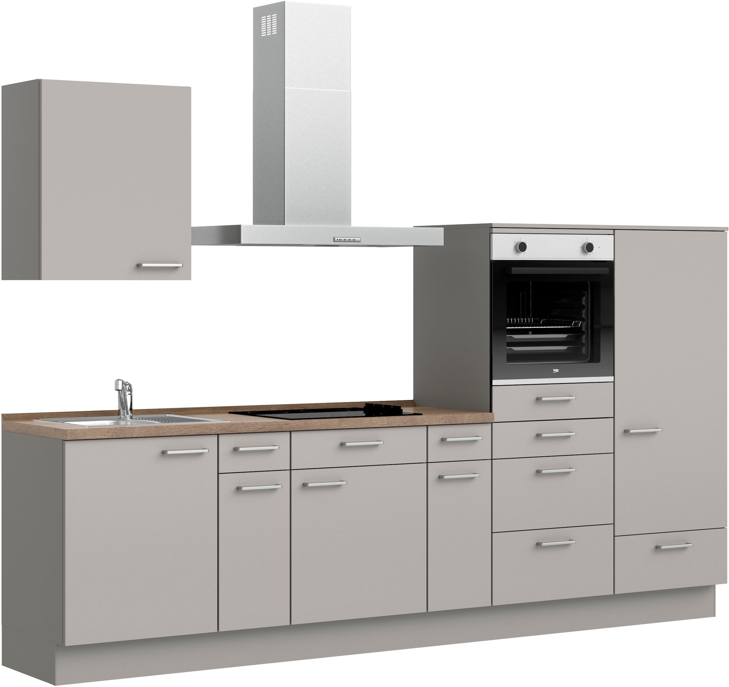 nobilia® Küchenzeile »"Touch I", NEU: individuell anpassbar mit gratis Profi-Beratung« vormontiert, Breite 300 cm, Ausrichtung wählbar, wahlw. mit E-Geräten