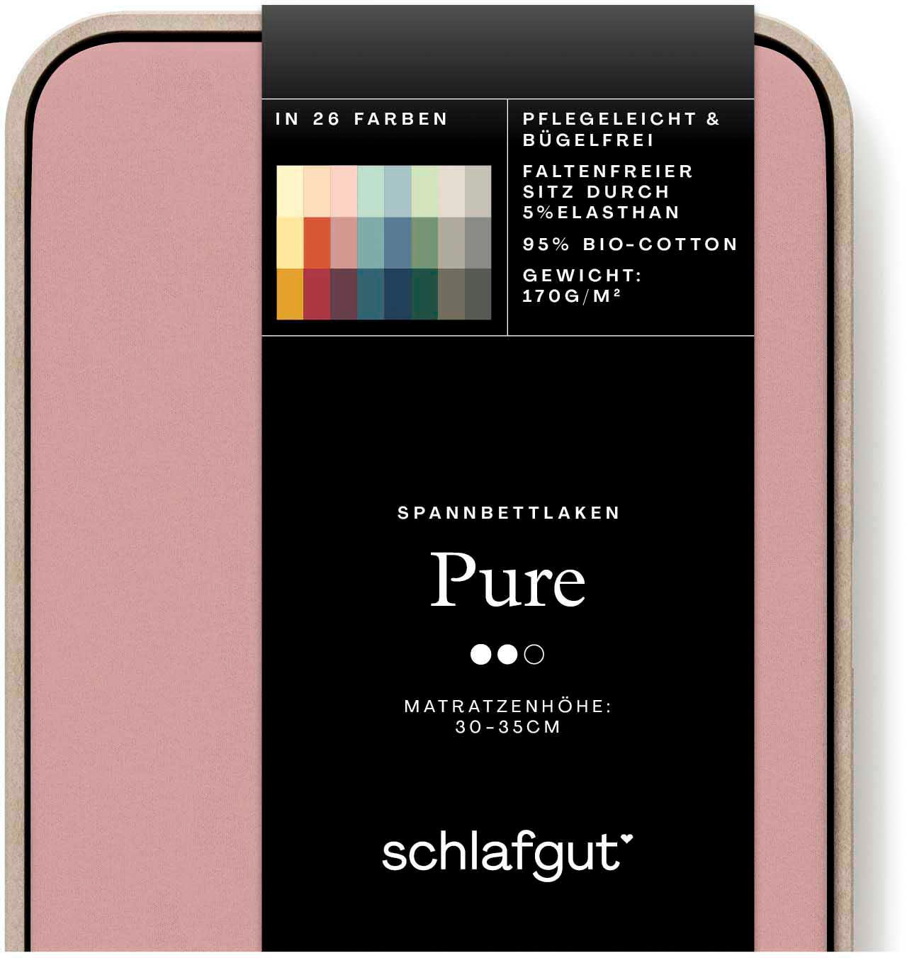 Schlafgut Spannbettlaken »PURE Bio-Baumwolle mit Elasthan, dehnbar blickdicht, straff, Bettlaken«, PREMIUM Laken für Matratzen bis 30cm Höhe, in 90x200, 140x200, 180x200