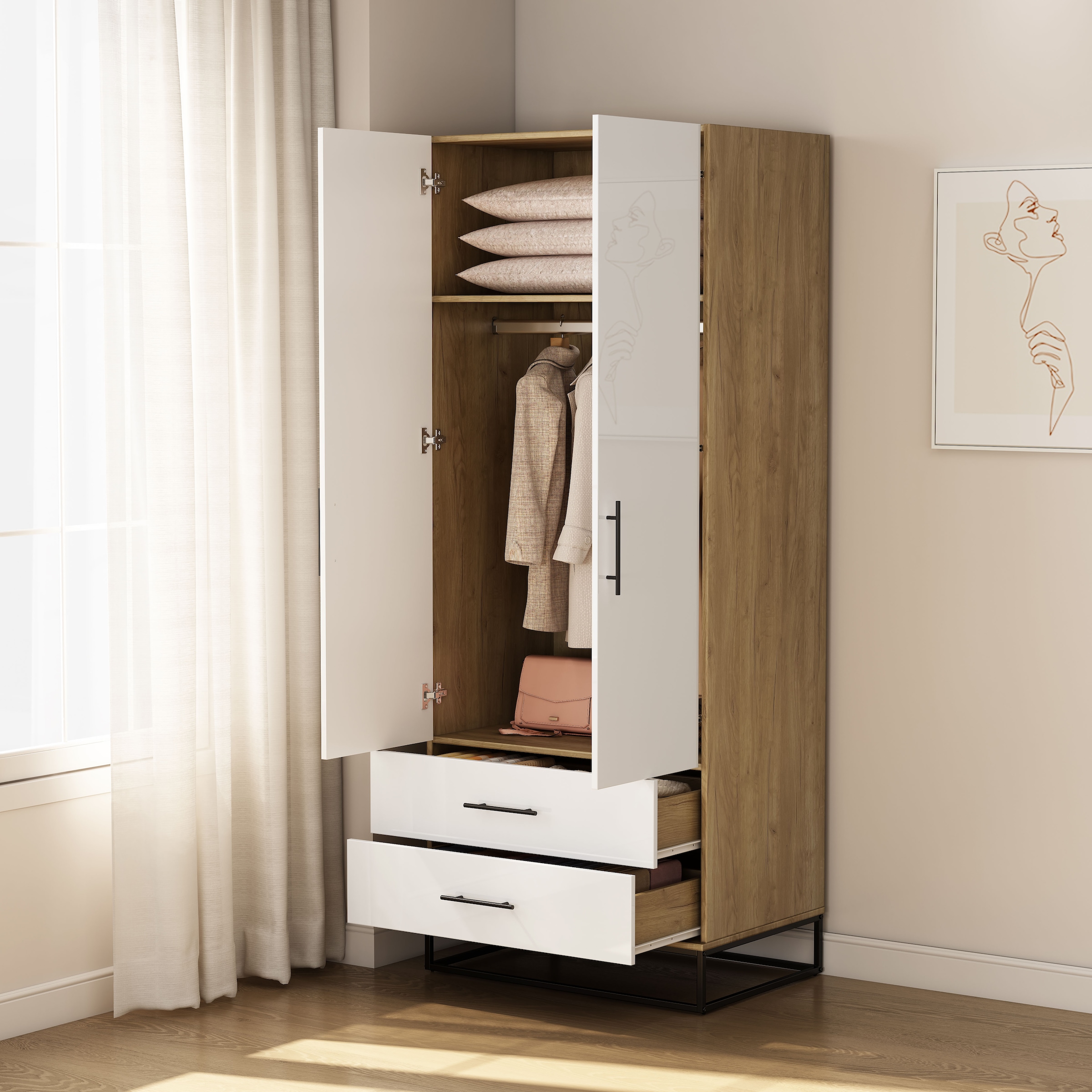 OTTO home Kleiderschrank »Lucca Schlafzimmerschrank Garderobe hochglanz Bestseller« Hochwertige schwarze Griffe und Kufengestell, 