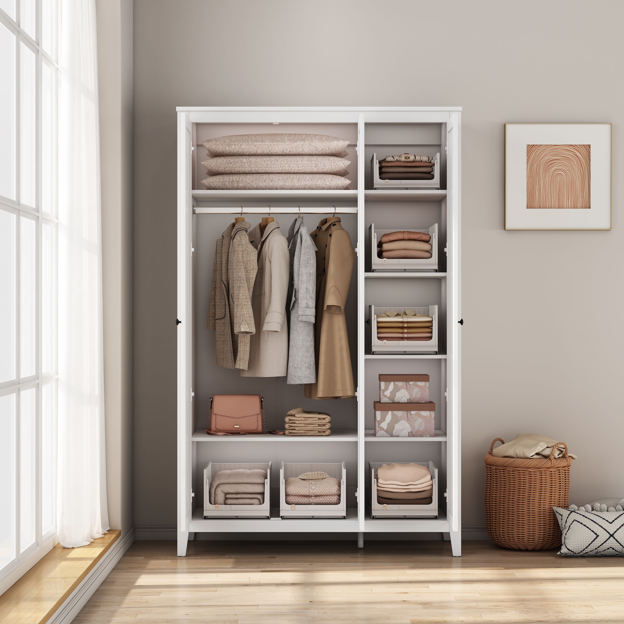 OTTO home Kleiderschrank »Borkum Schlafzimmerschrank Garderobe Landhaus Bestseller weiß« hochwertige schwarze Griffe aus Metall, 