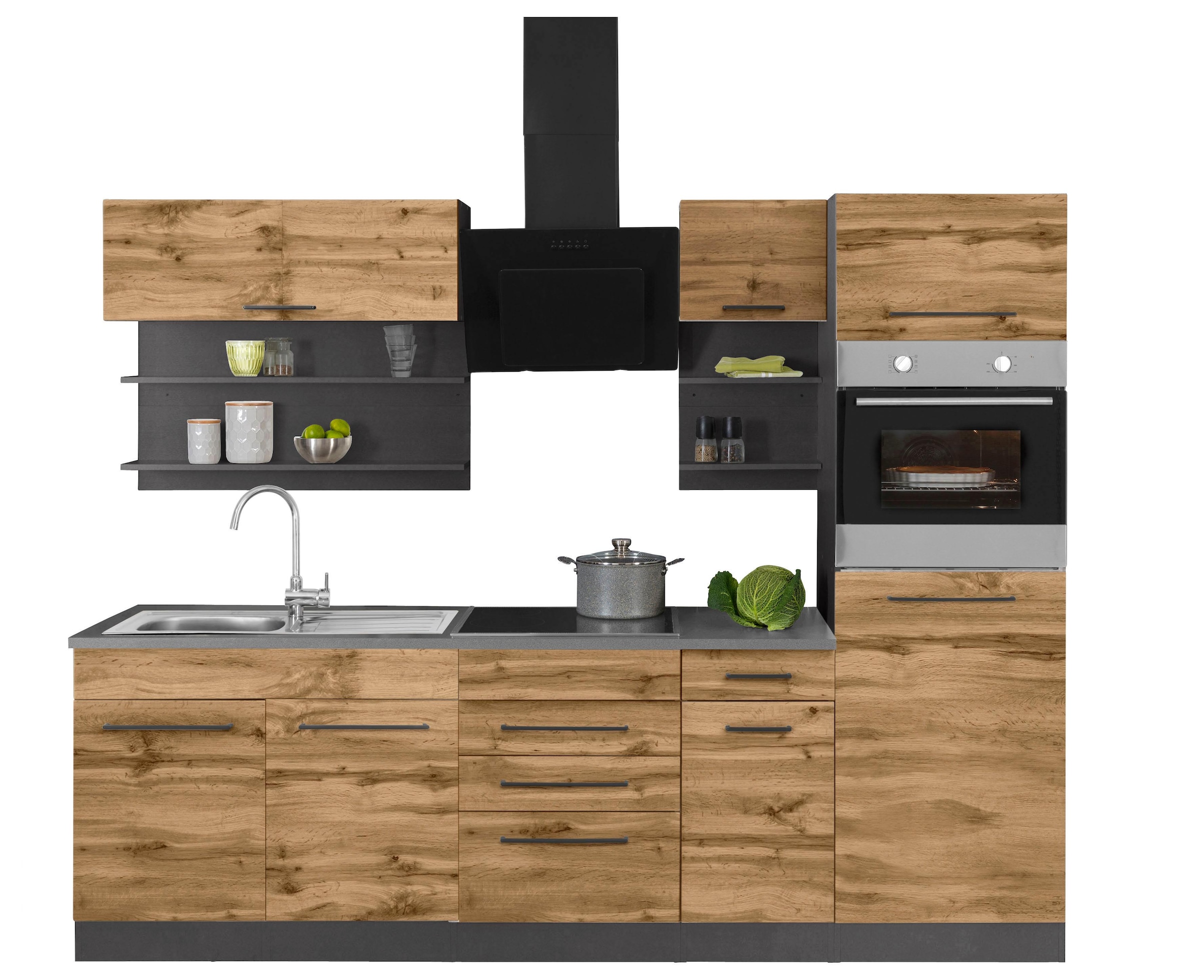 KOCHSTATION Küchenzeile »KS-Tulsa« ohne E-Geräte, Breite 270 cm, schwarze Metallgriffe, MDF Fronten