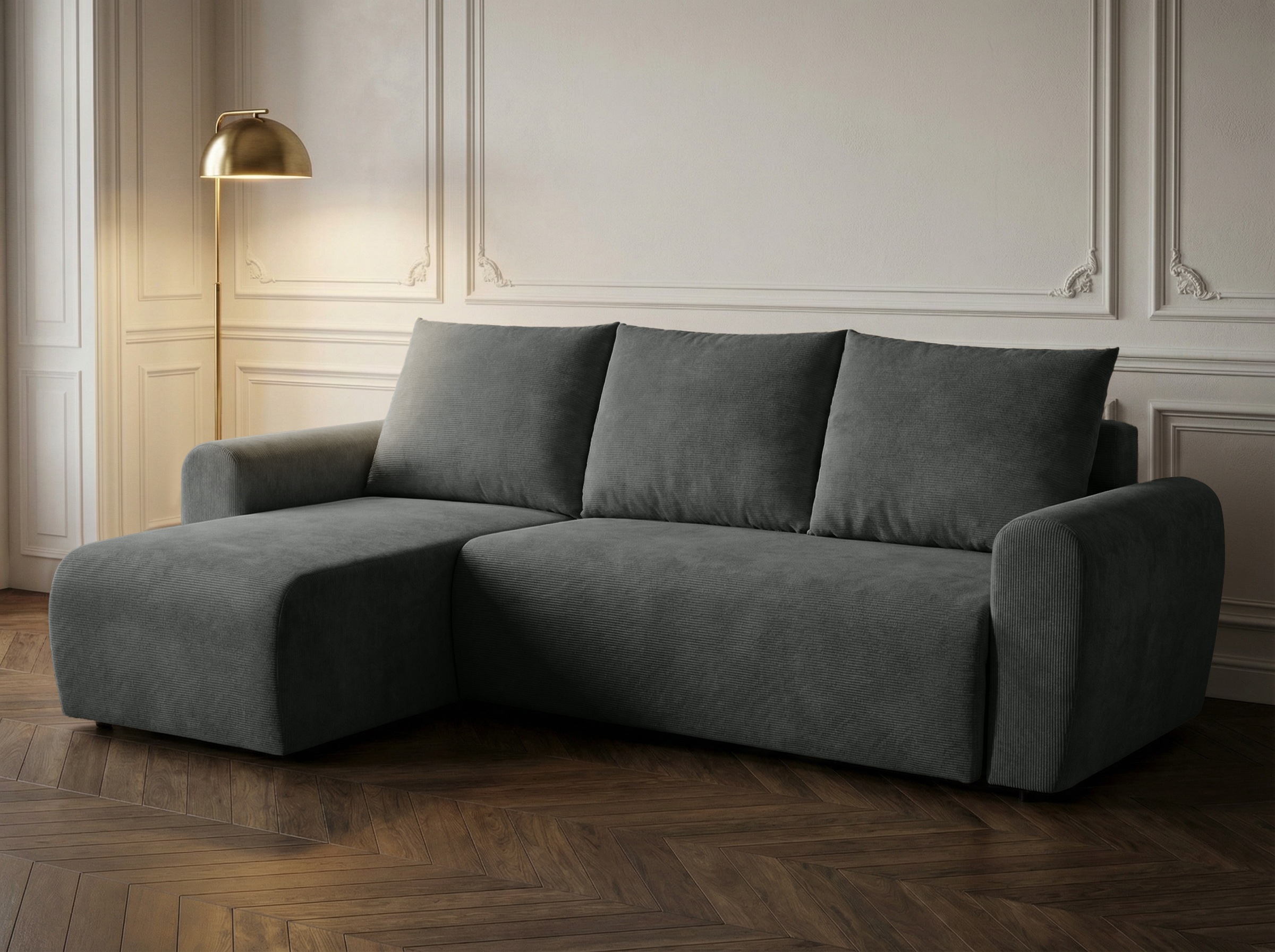 Home affaire Ecksofa »Nortrud-Uni, 241 cm, L-Form, mit Schlaffunktion u. Bettkasten« Recamiere rechts / links montierbar, Feinstruktur-Bezug
